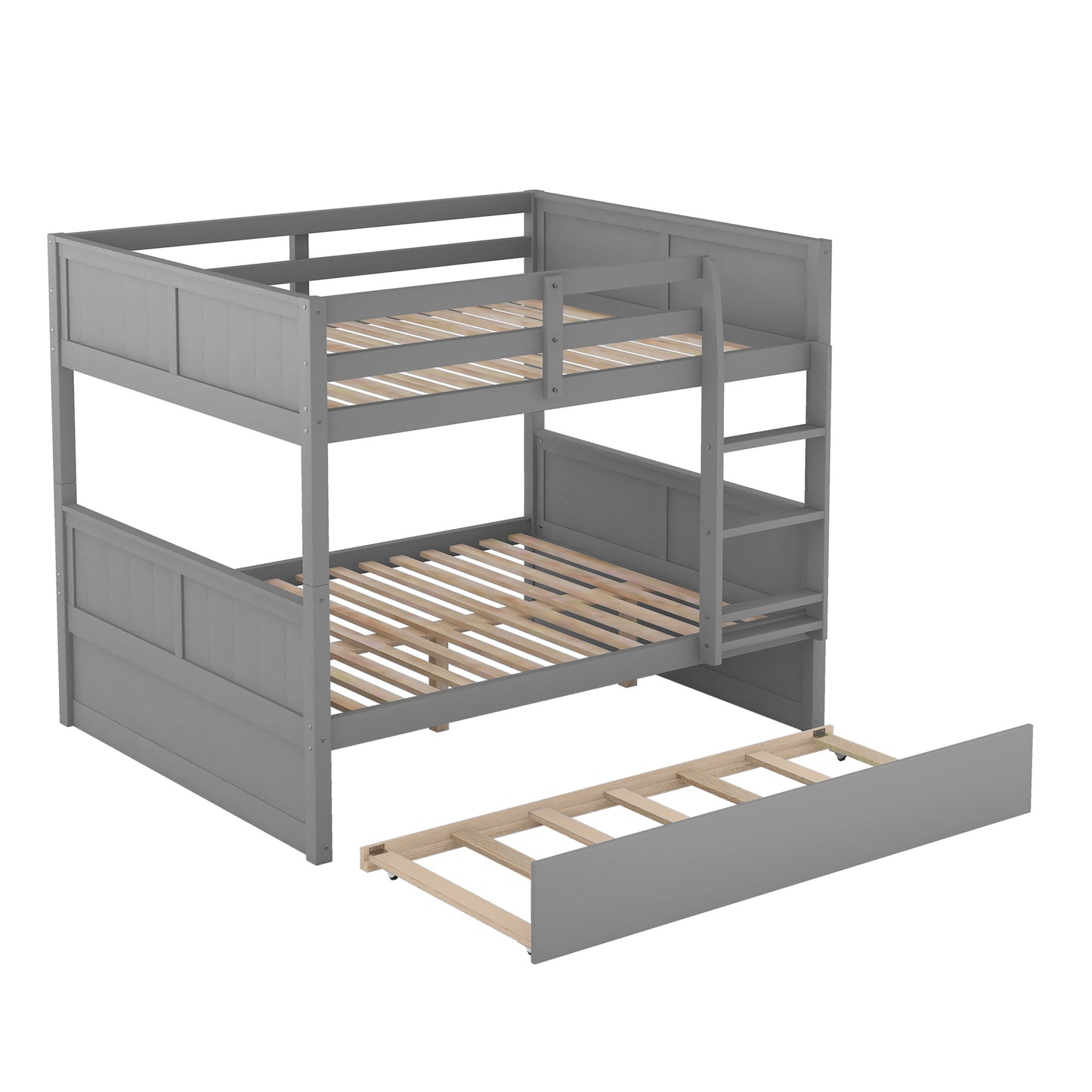 Versatile Full Over Full Bunk Bed with Trundle in Gray