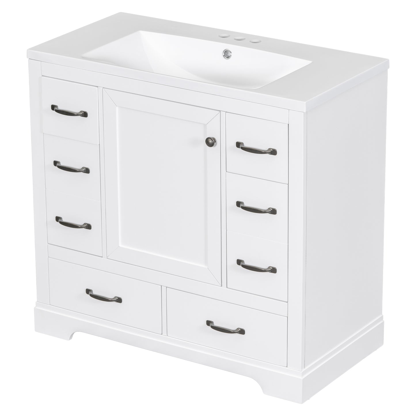 36" Bathroom Vanity with Sink Combo, Six Drawers, Multi-Functional Drawer Divider, Adjustable Shelf, White