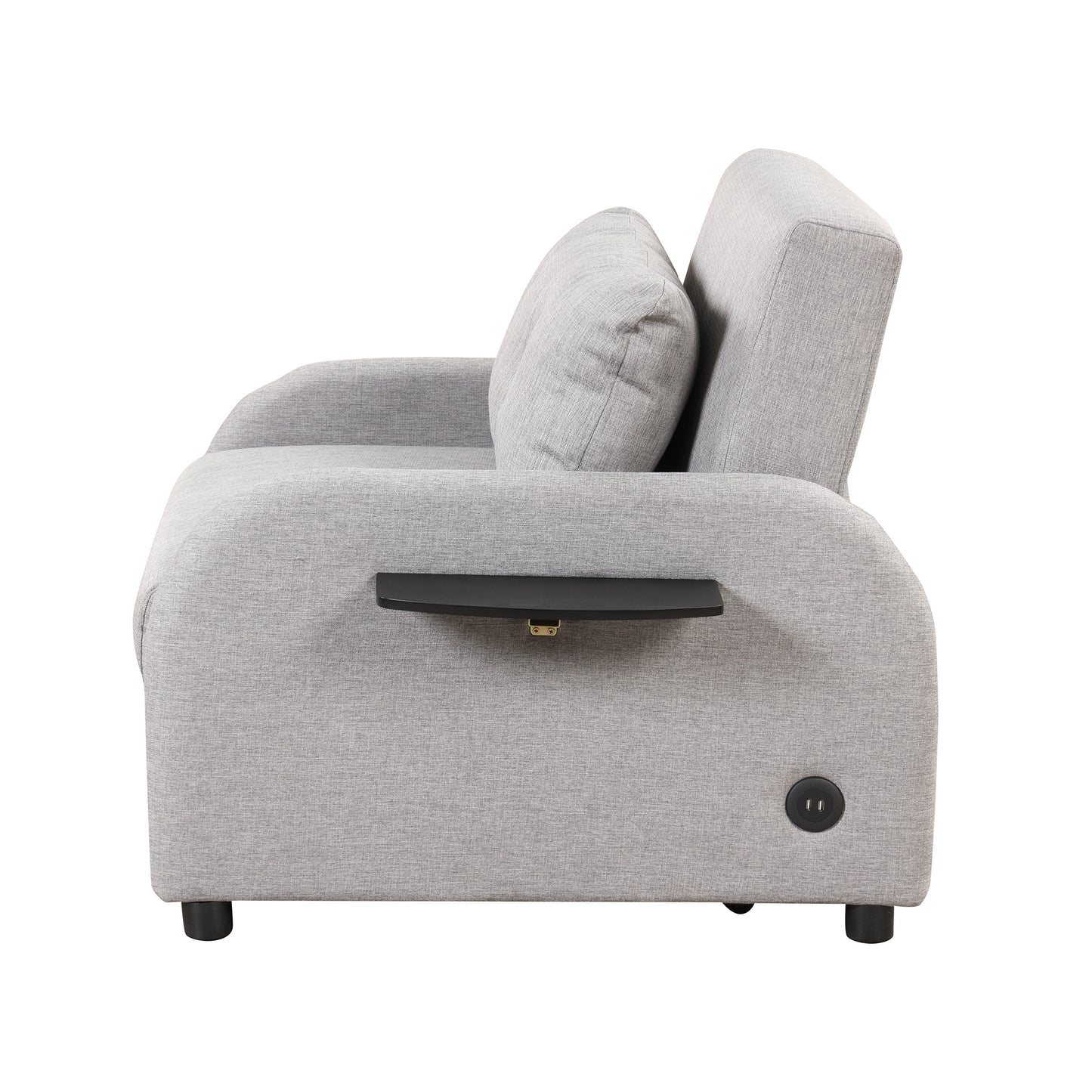 pull out sofa sleeper 3 in 1 with 2 wing table and usb charge for nap line fabric for living room recreation room grey