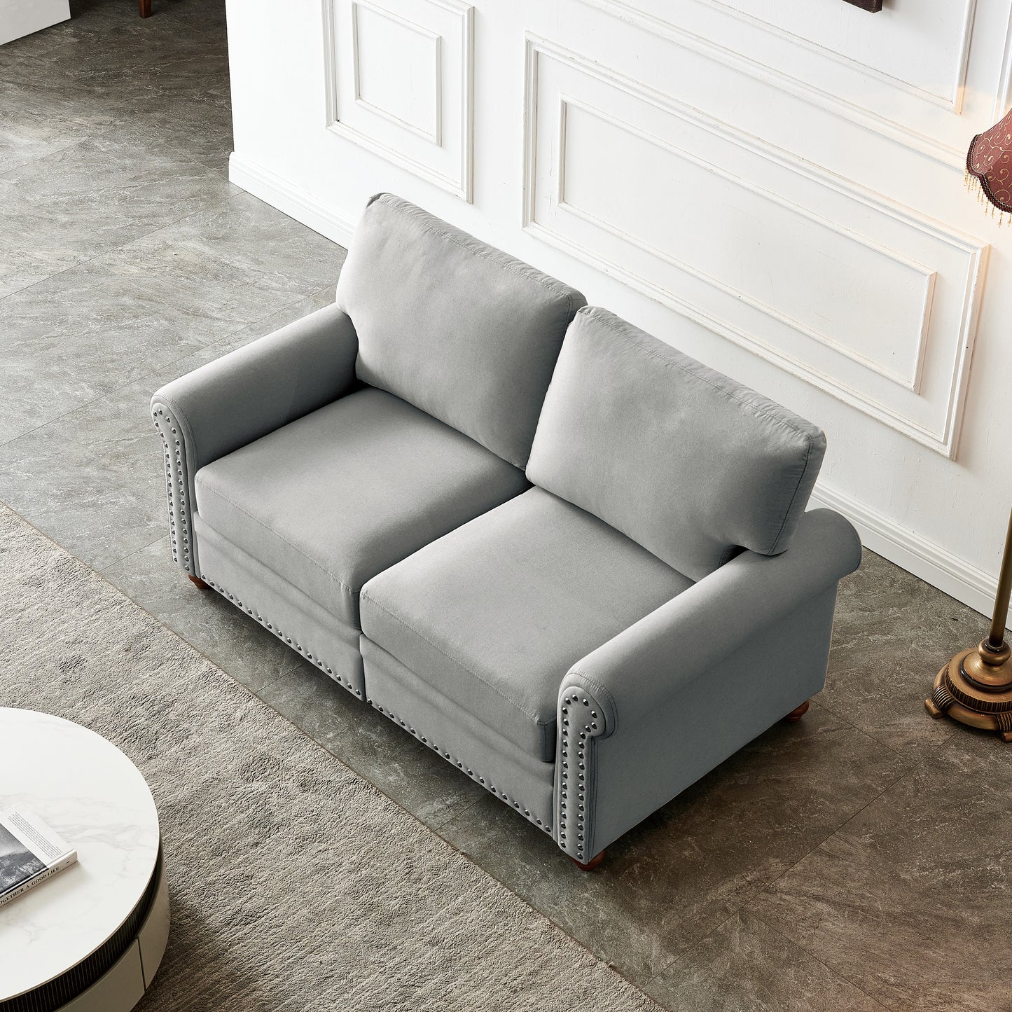 Linen Fabric Upholstery with Storage Loveseat (Grey)