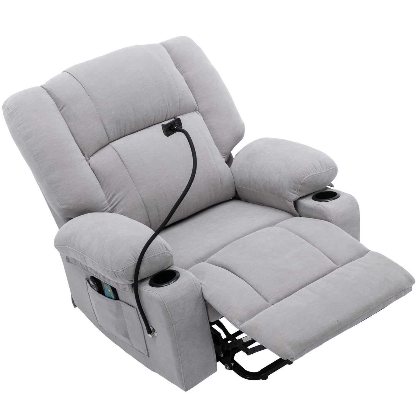 Grey Electric Power Lift Recliner Chair with Massage, Heat, Storage, and Swivel Phone Holder