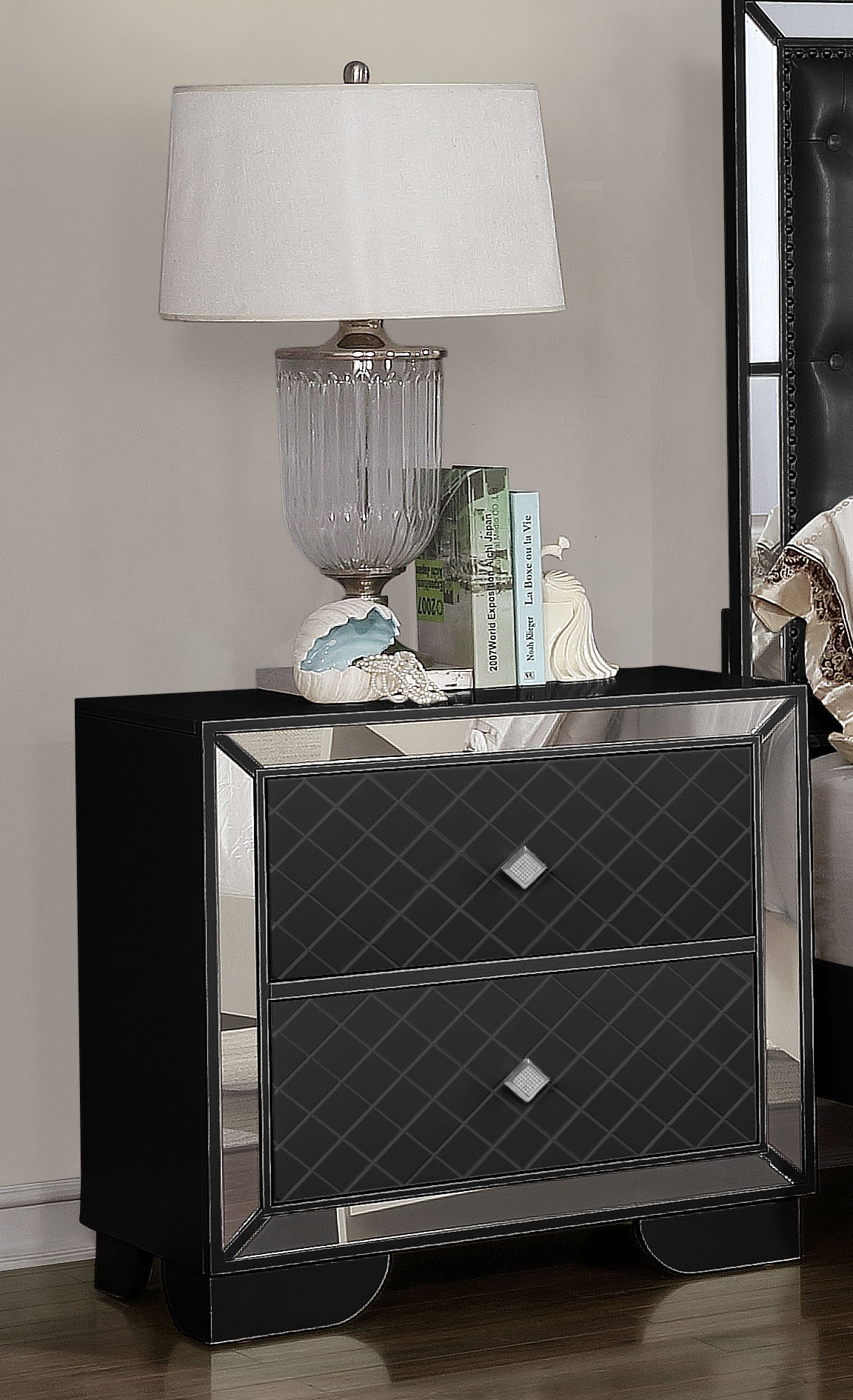 Madison Upholstery Nightstand Made with Wood in Black Color