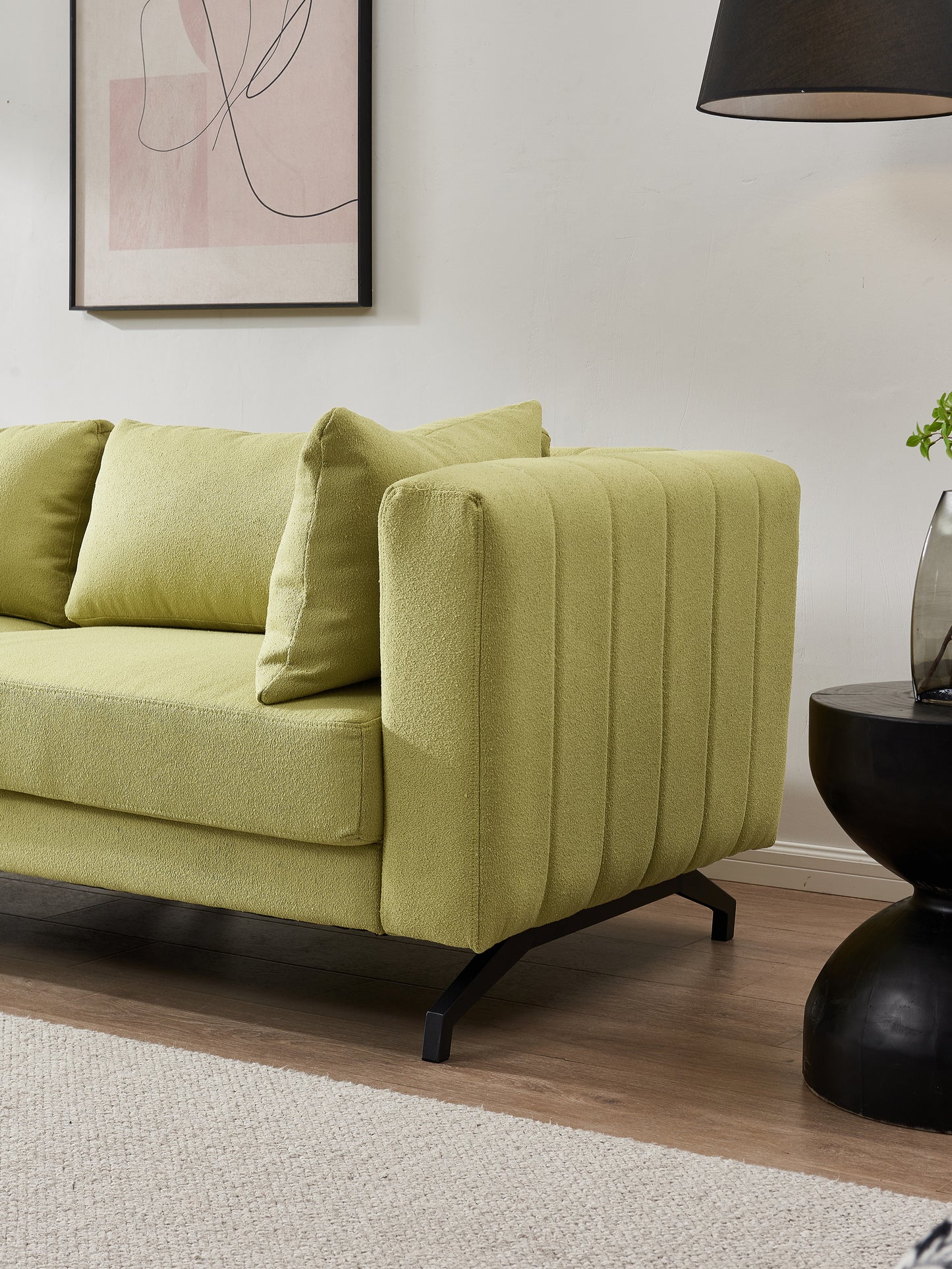 Living  Room  Sofa Couch with Metal Legs Light Green Fabric