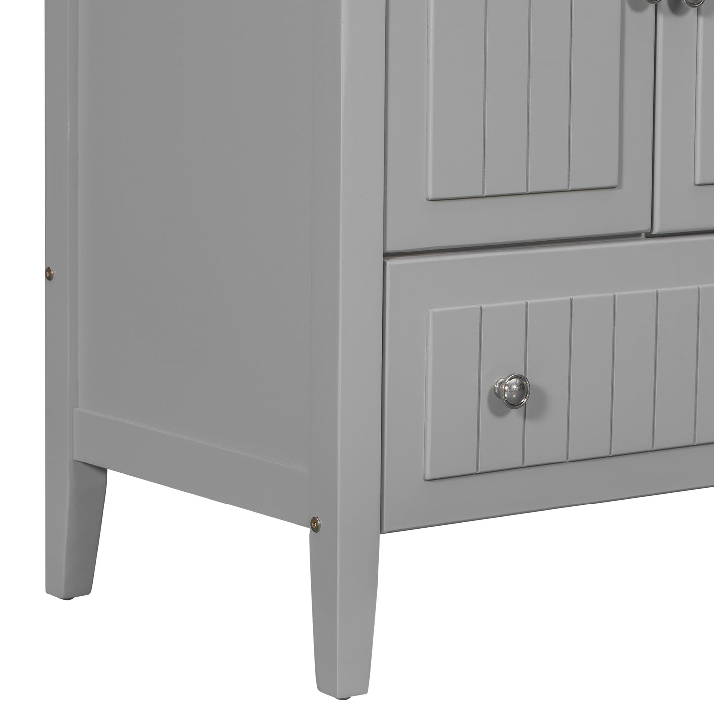 36" Bathroom Vanity with Ceramic Basin, Bathroom Storage Cabinet with Two Doors and Drawers, Solid Frame, Metal Handles, Grey