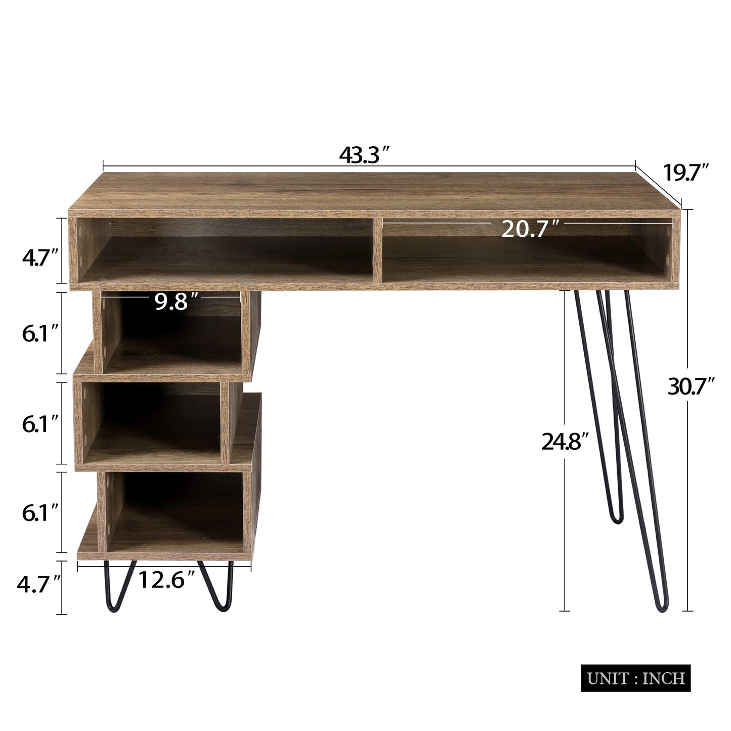 Geometric Brown Computer Desk with V-Shaped Iron Leg and Ample Storage