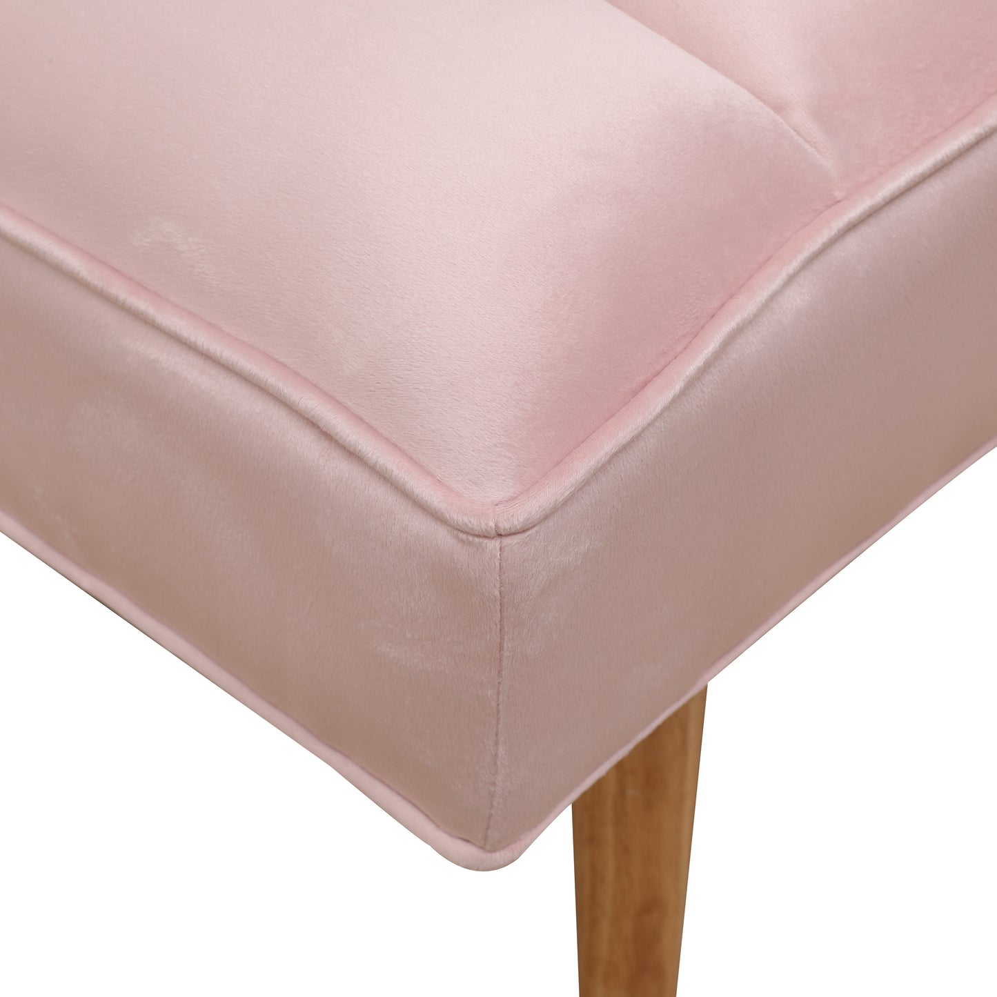 Pink Velvet Upholstered Bench Channel Tufted Bedroom Ottoman with Wood Legs Home Furniture (Pink)