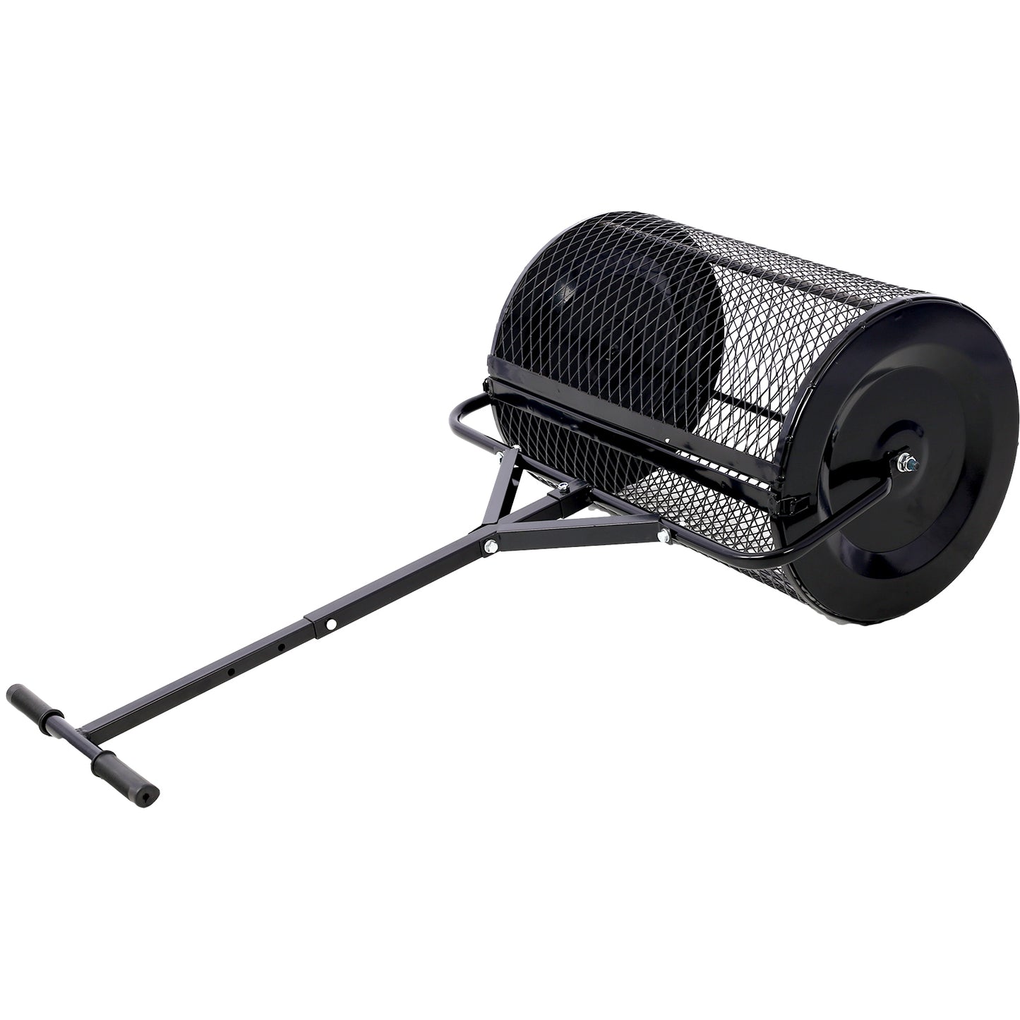 Peat Moss Spreader 24inch,Compost Spreader Metal Mesh,T shaped Handle for planting seeding,Lawn and Garden Care Manure Spreaders Roller,heavy duty balck