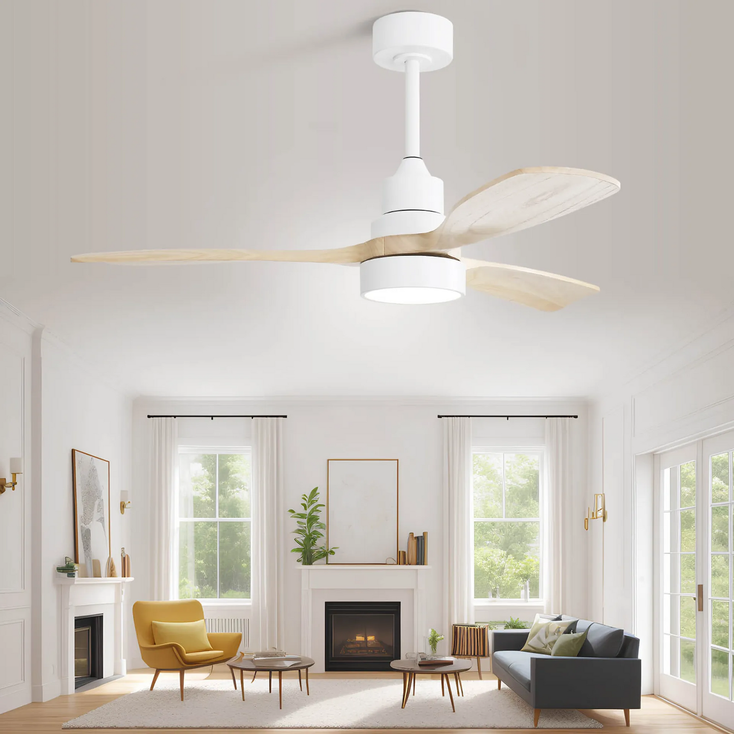 48 Inch Solid Wood Ceiling Fan with Remote Control and Whisper-Quiet Technology