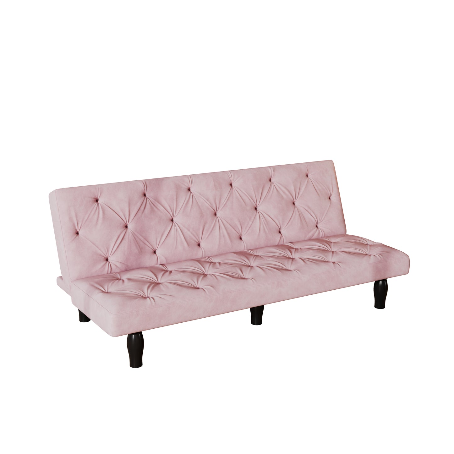 Convertible Pink Velvet Sofa Bed with Tufted Back and Adjustable Positions