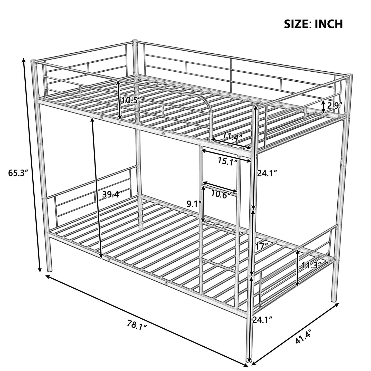 Contemporary Twin Metal Bunk Bed with Separable Twin Beds Option - Black