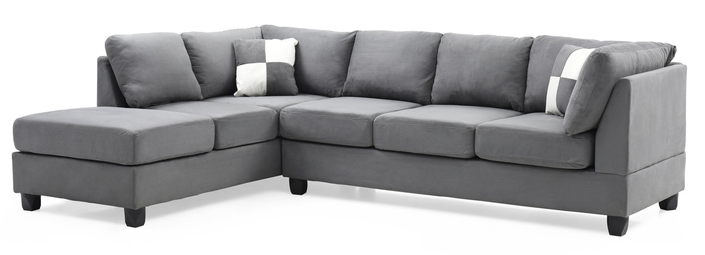 Malone Gray Microfiber Sectional with Flexible Chaise Orientation