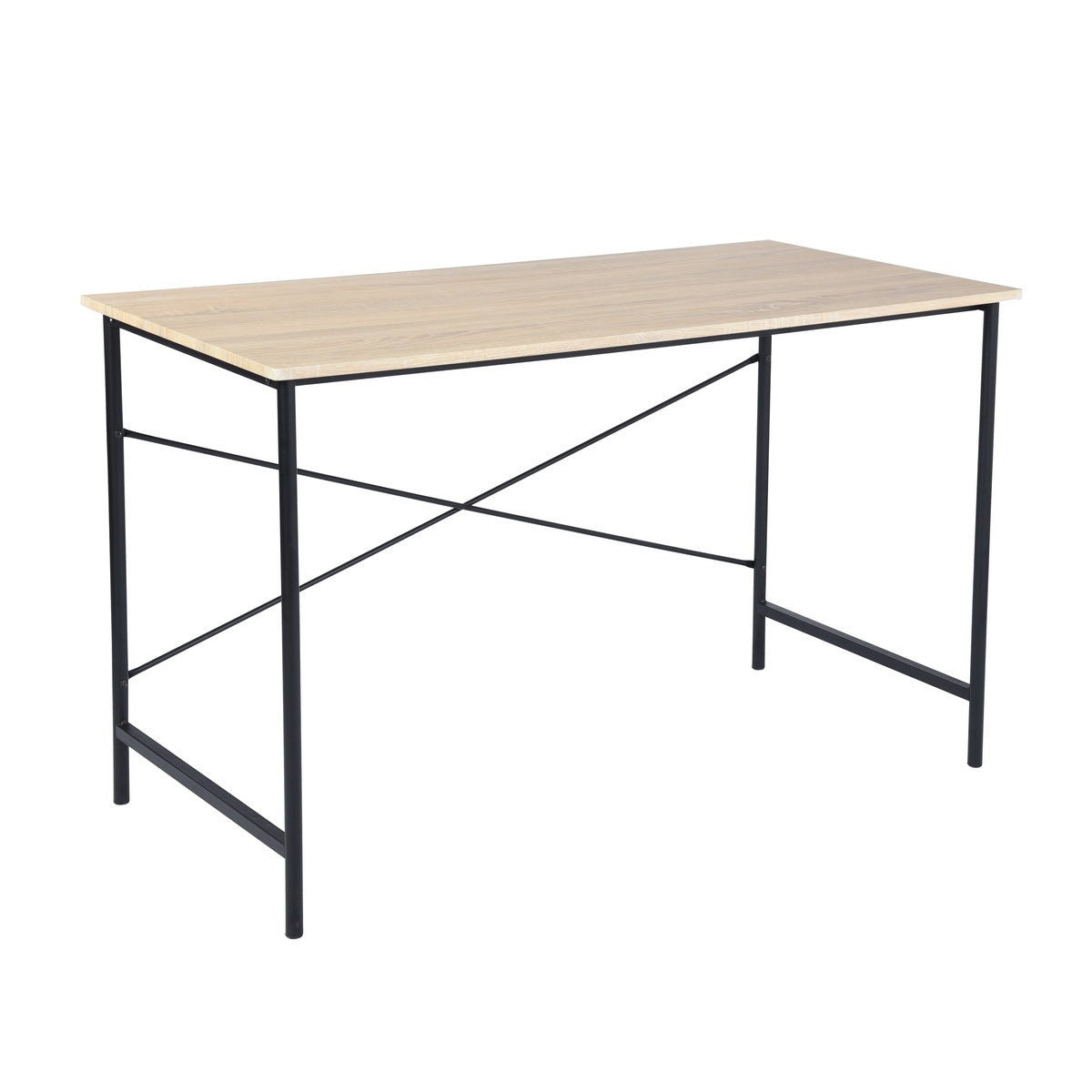 Contemporary Oak Writing Desk with Black Metal Frame and Rustic Industrial Style