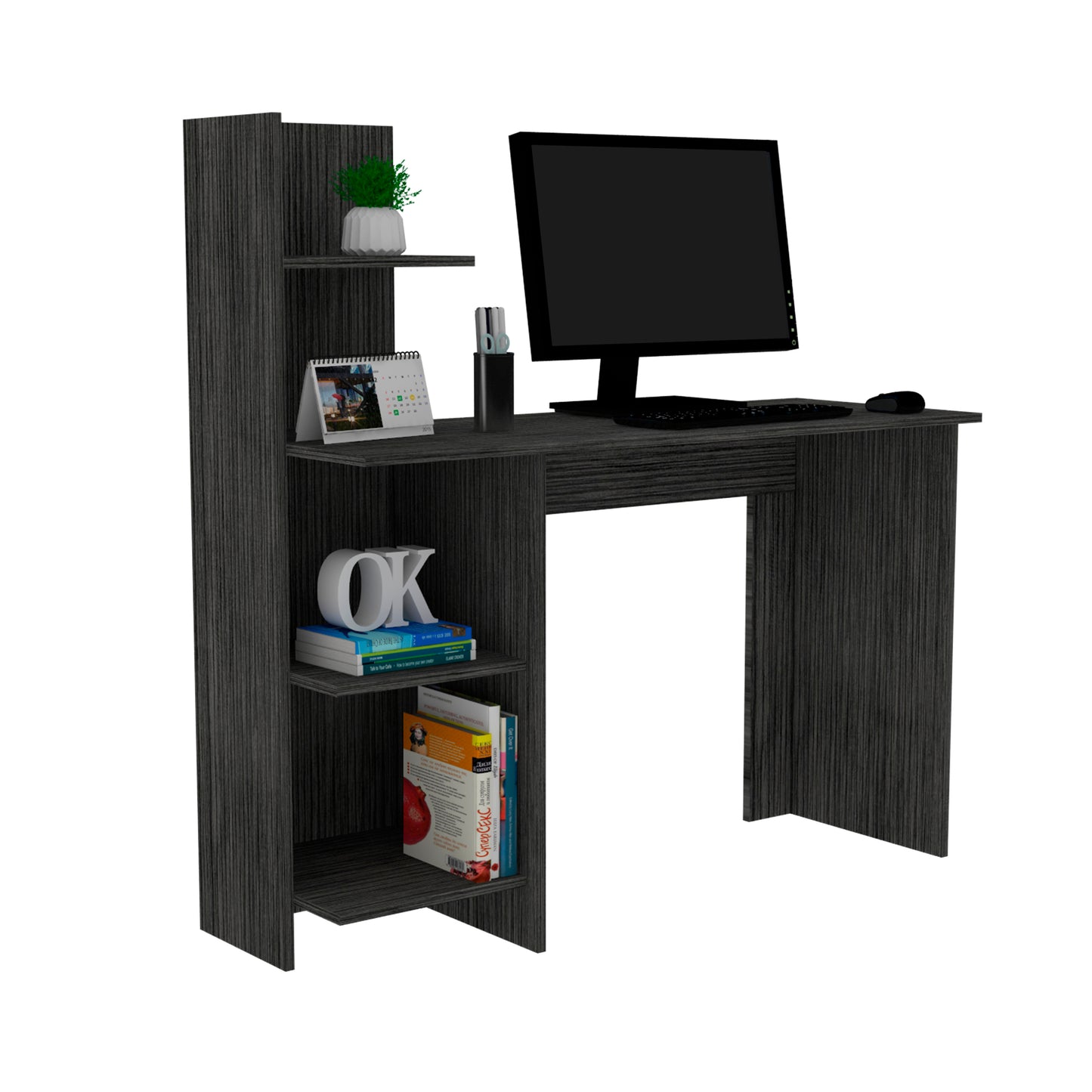 Vilna 120 Writing Desk with Four Shelves in Sophisticated Smokey Oak Finish