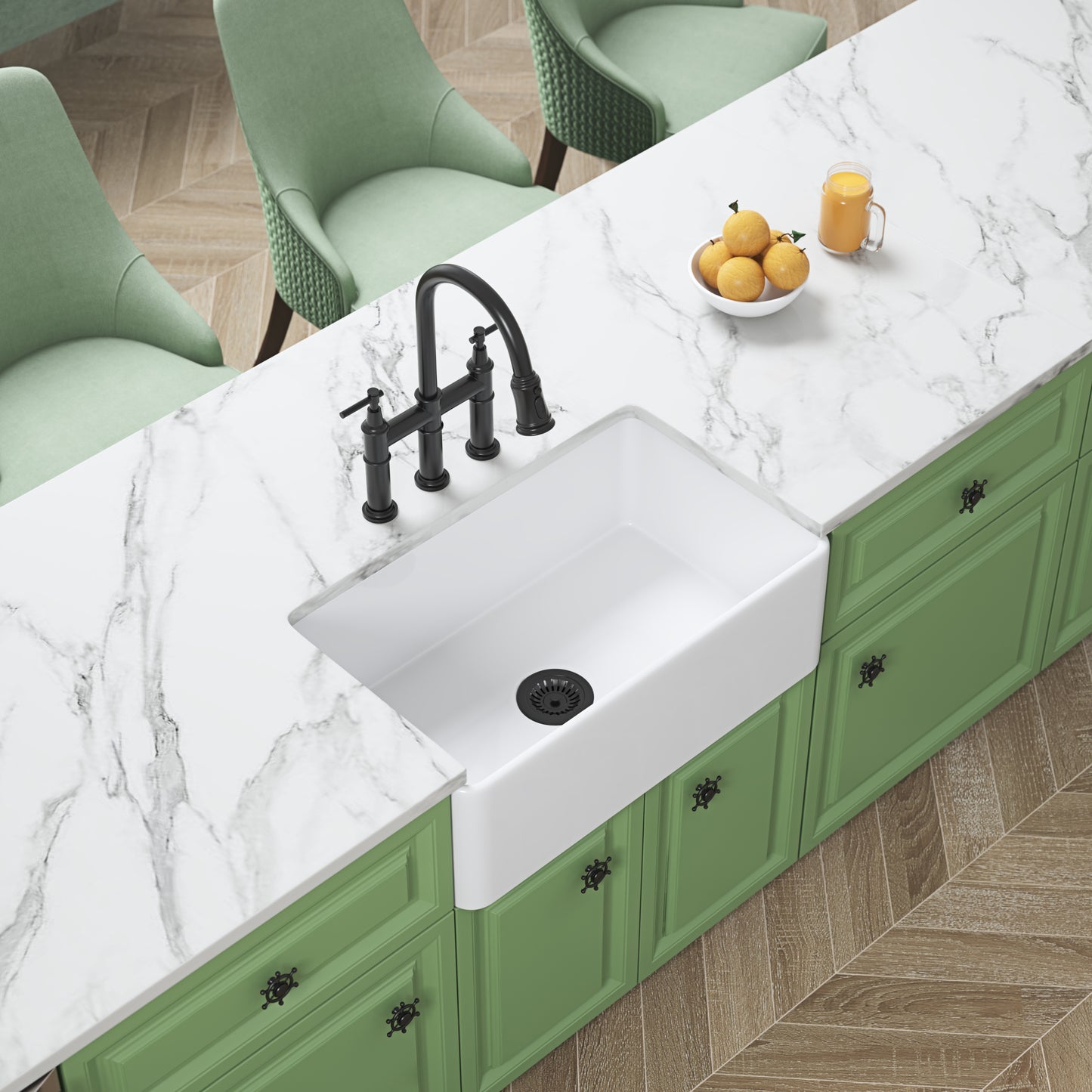 Deep White Farmhouse Sink with High Gloss Glaze