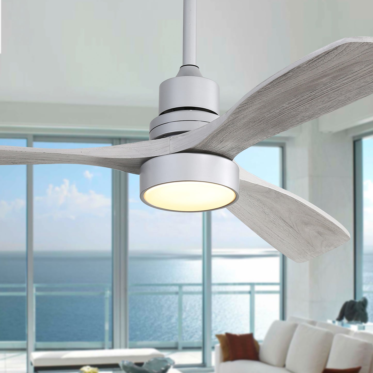 52 Inch Silver Wood Blade Ceiling Fan with Remote Control