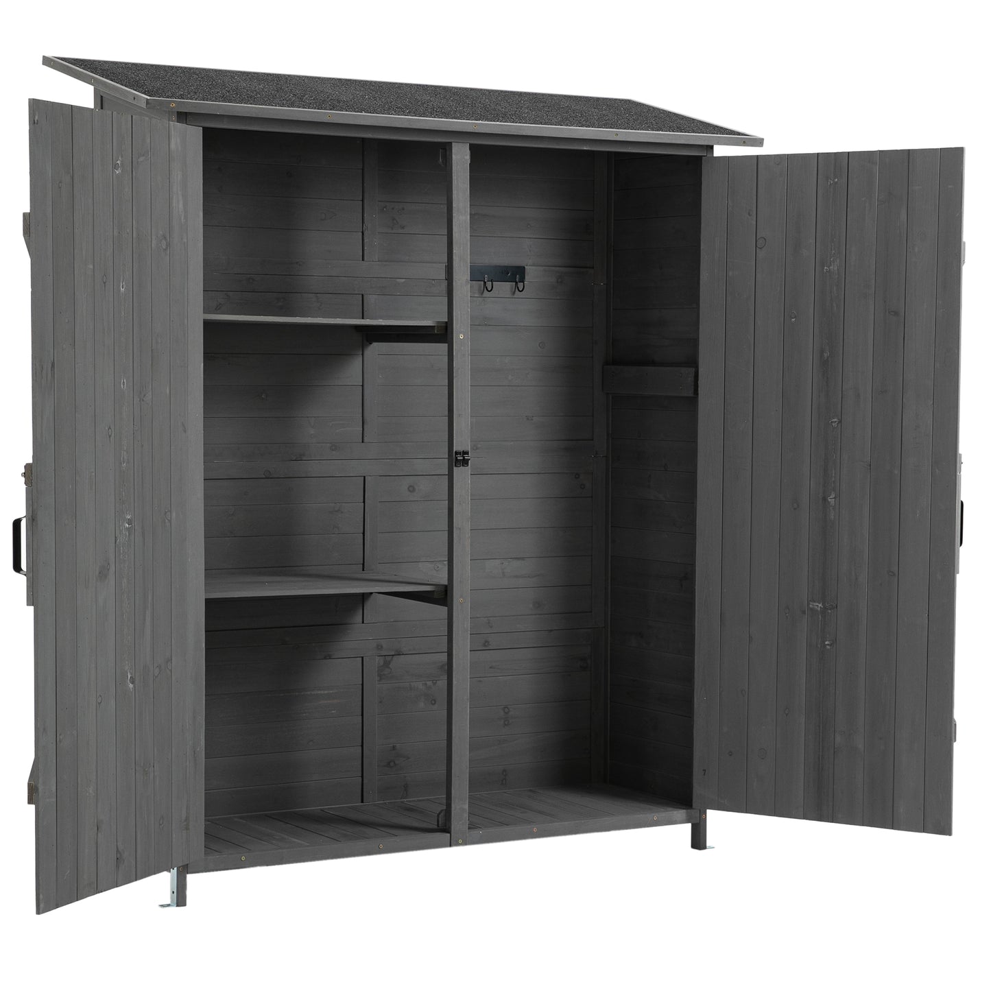 56"L x 19.5"W x 64"H Outdoor Storage Shed with Lockable Door, Wooden Tool Storage Shed w/Detachable Shelves & Pitch Roof,Gray