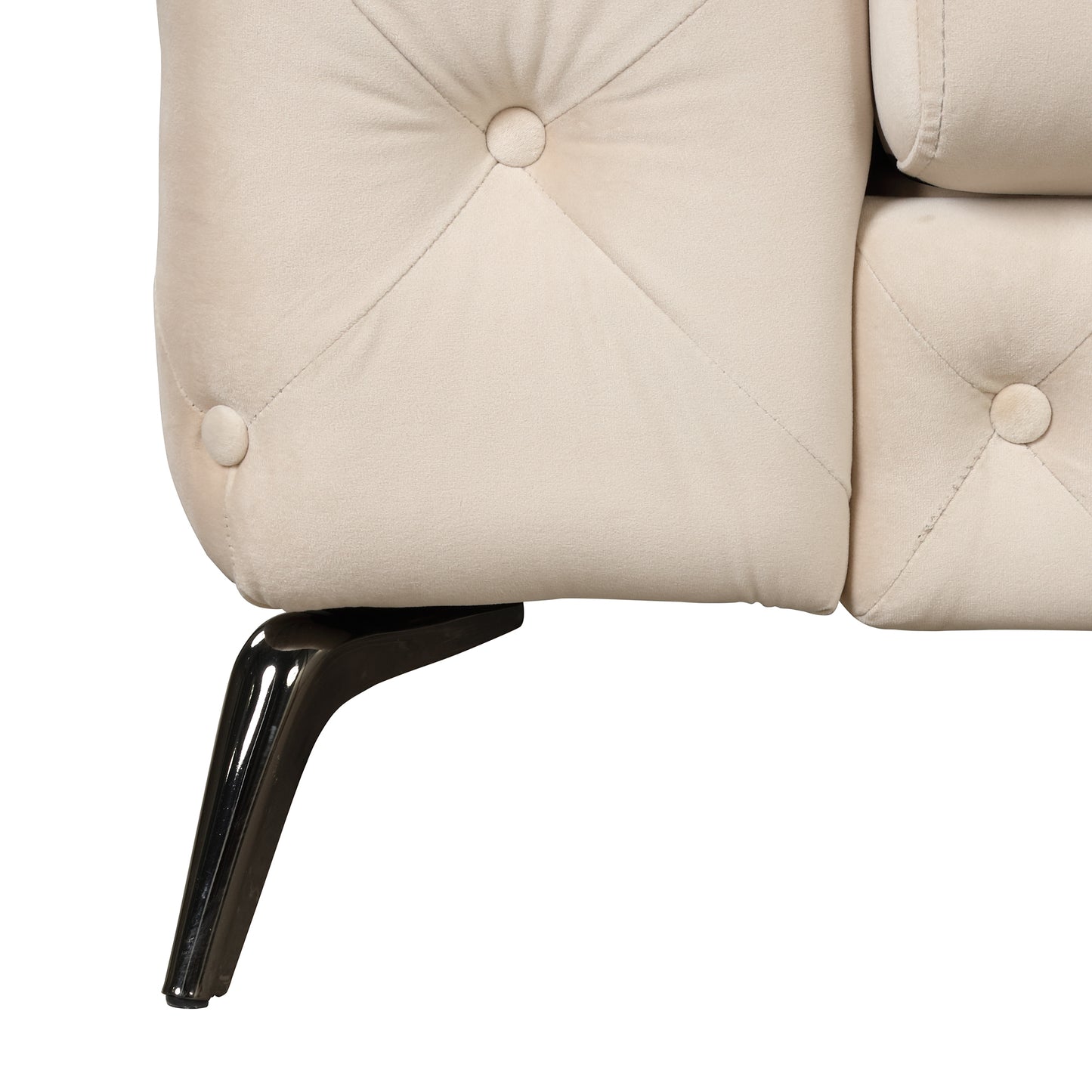 85.5 Beige Velvet Upholstered 3-Seater Sofa with Button Tufted Back