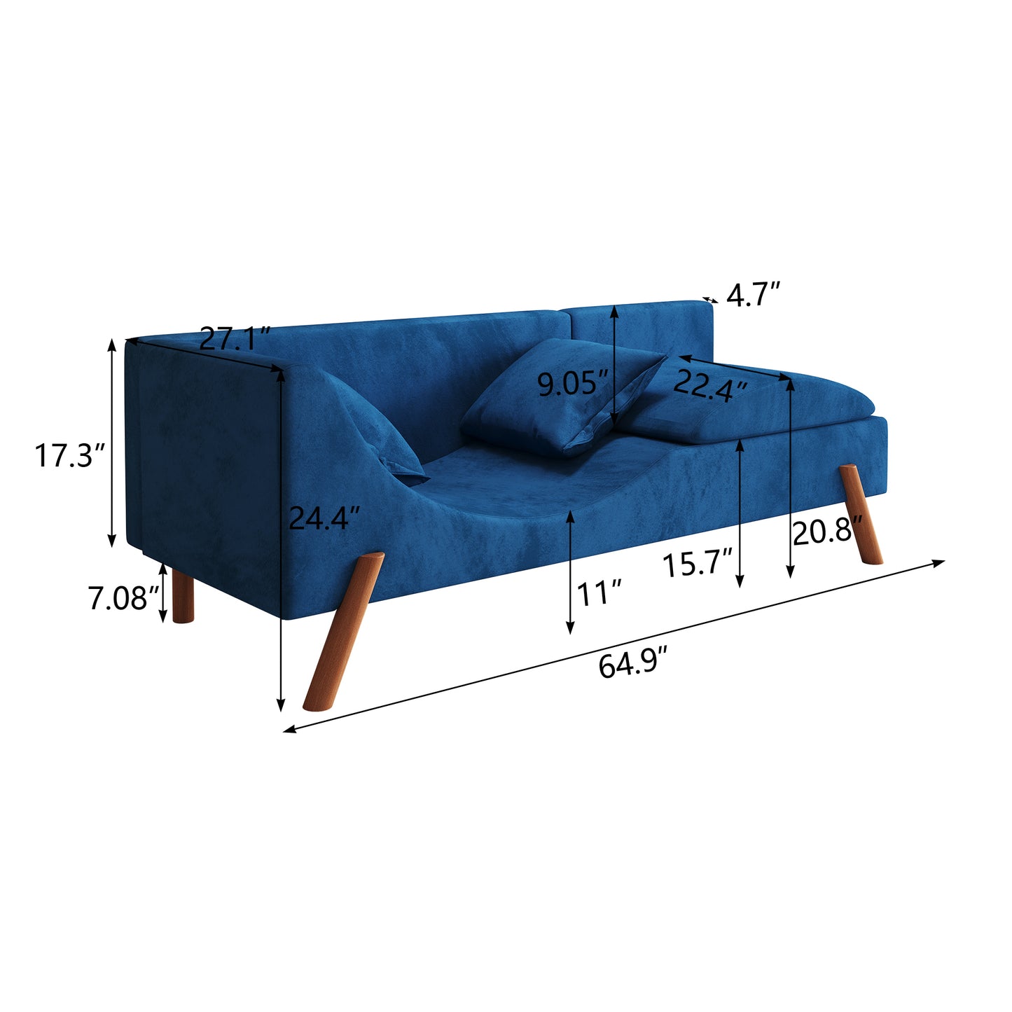 Cut-and-fill chaise longue, convertible multifunctional loveseat sofa blue