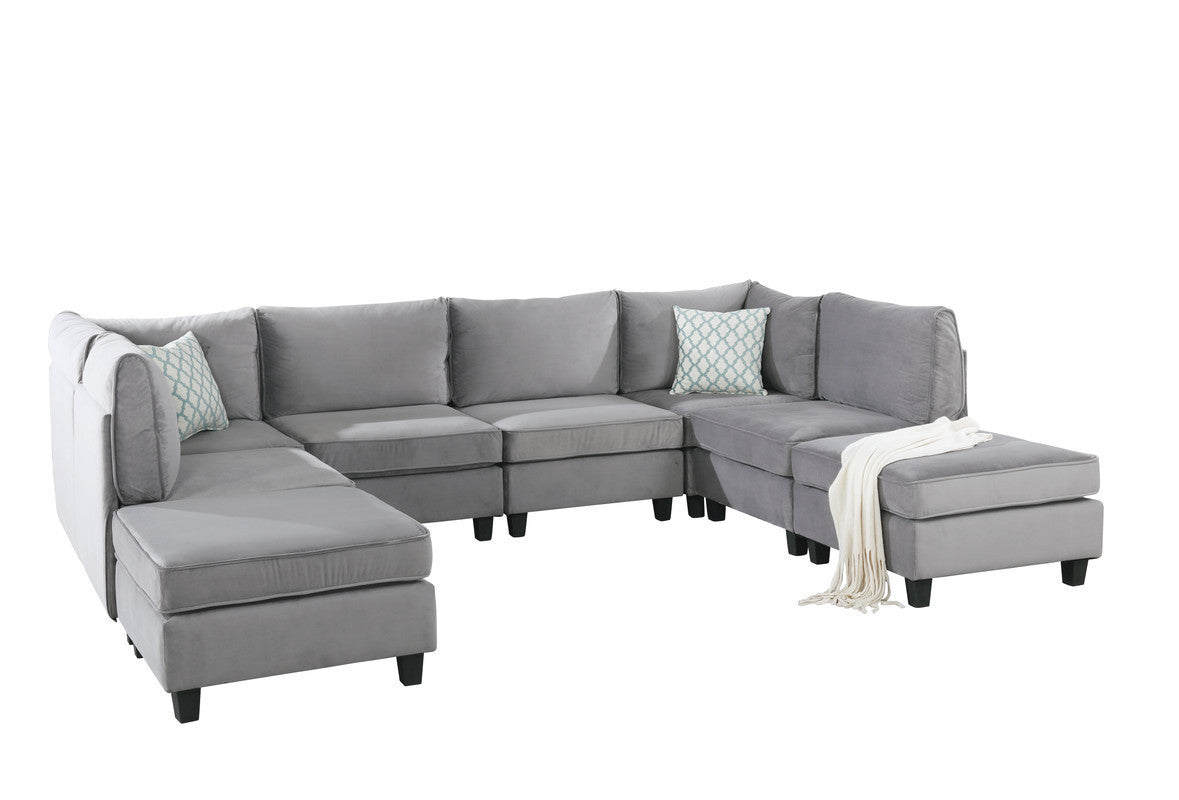 Zelmira Gray Velvet 8-Piece Convertible Sectional Couch