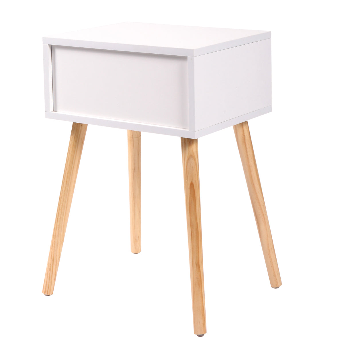 Set of 2 Wood Nightstand with Storage Drawer and Solid Wood Leg, Modern End Table for Living Room Bedroom Home Furniture, White + Brown