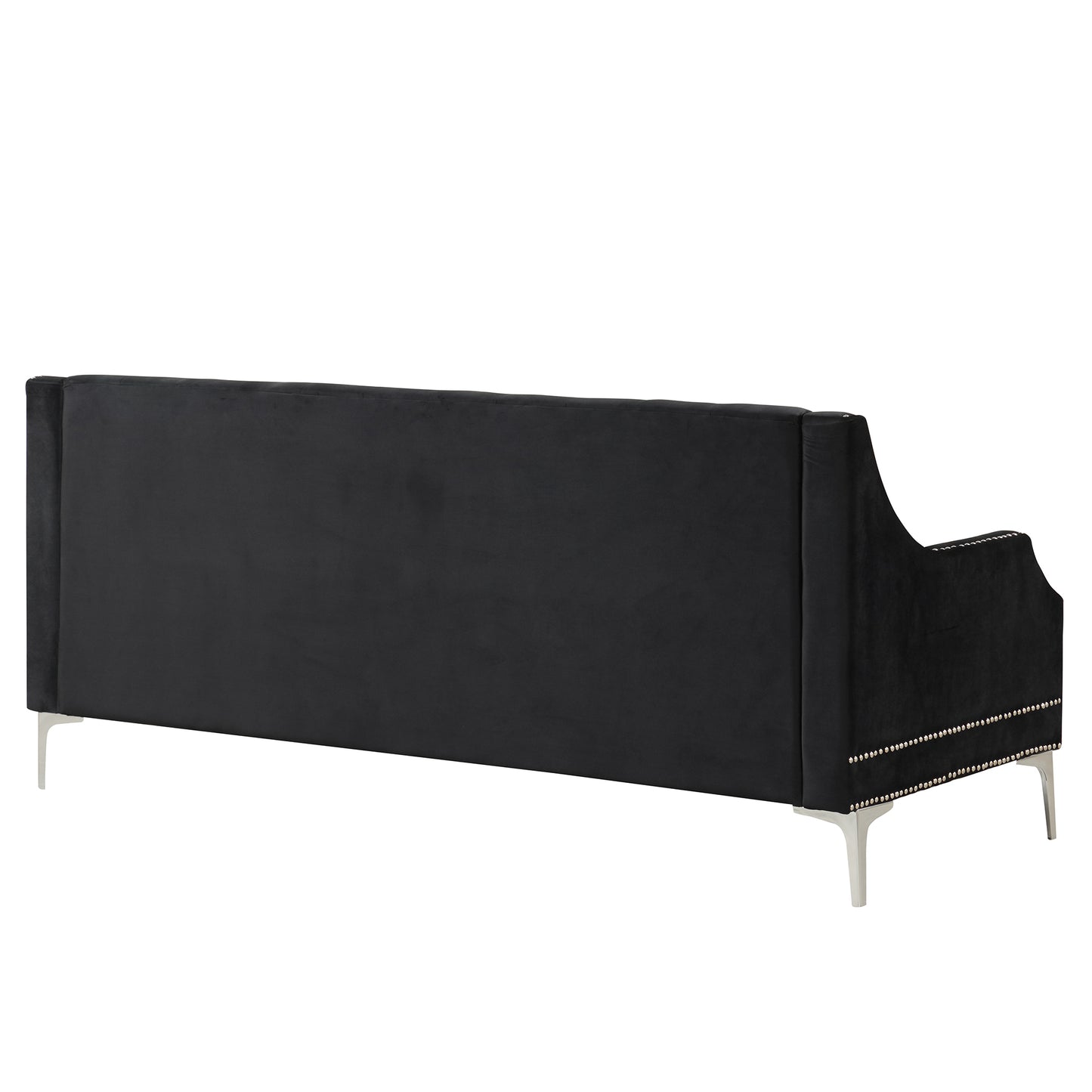 78 Contemporary Plush Upholstered Sofa with Metal Legs and Button Tufted Back in Black