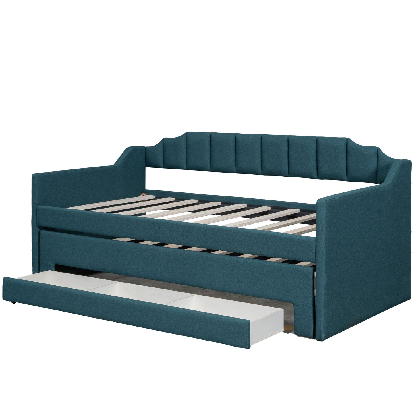 Twin Size Upholstered Daybed with Trundle and Three Drawers,Green