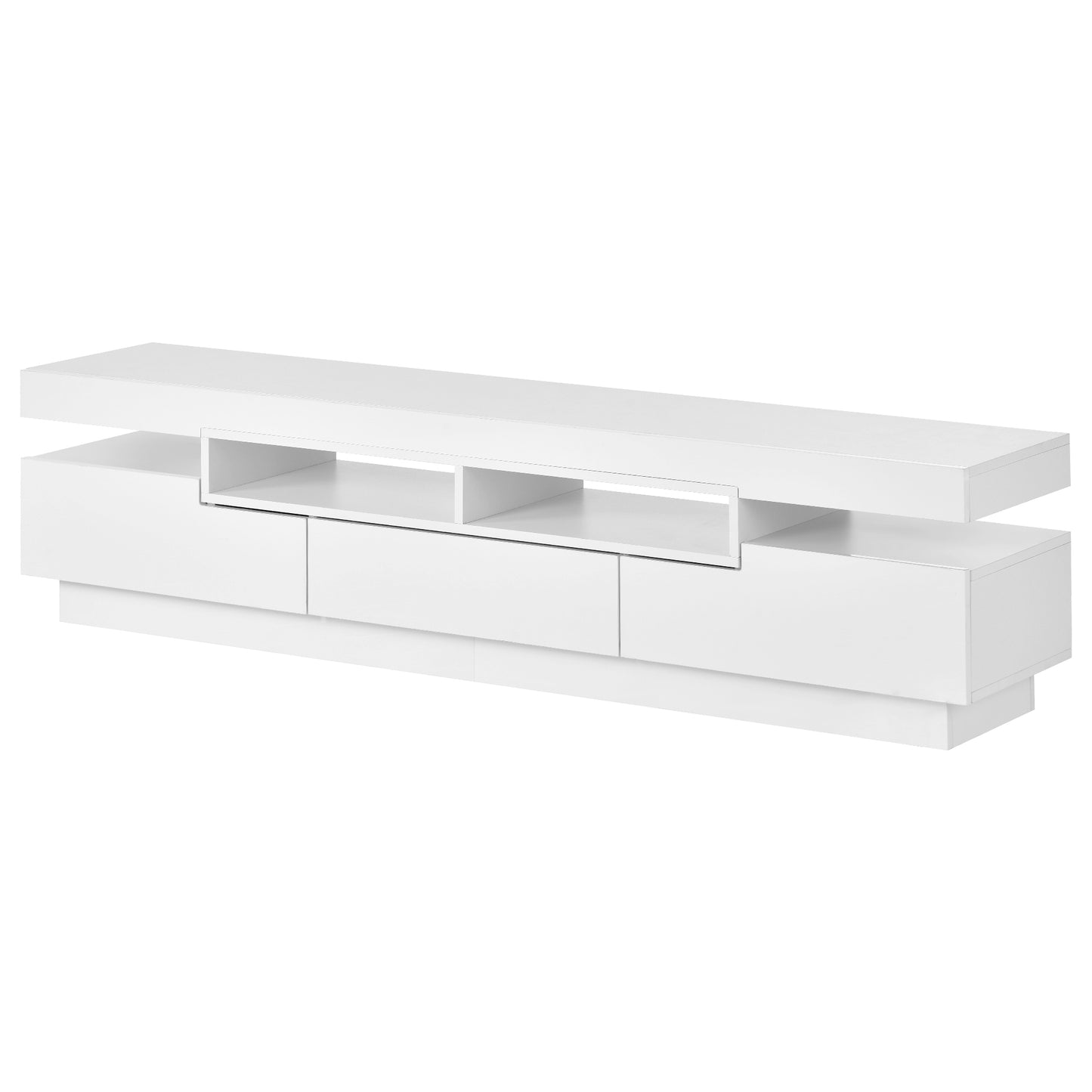 Sleek White TV Stand with Multi-Color LED Lights and Storage for 75 Inch TV