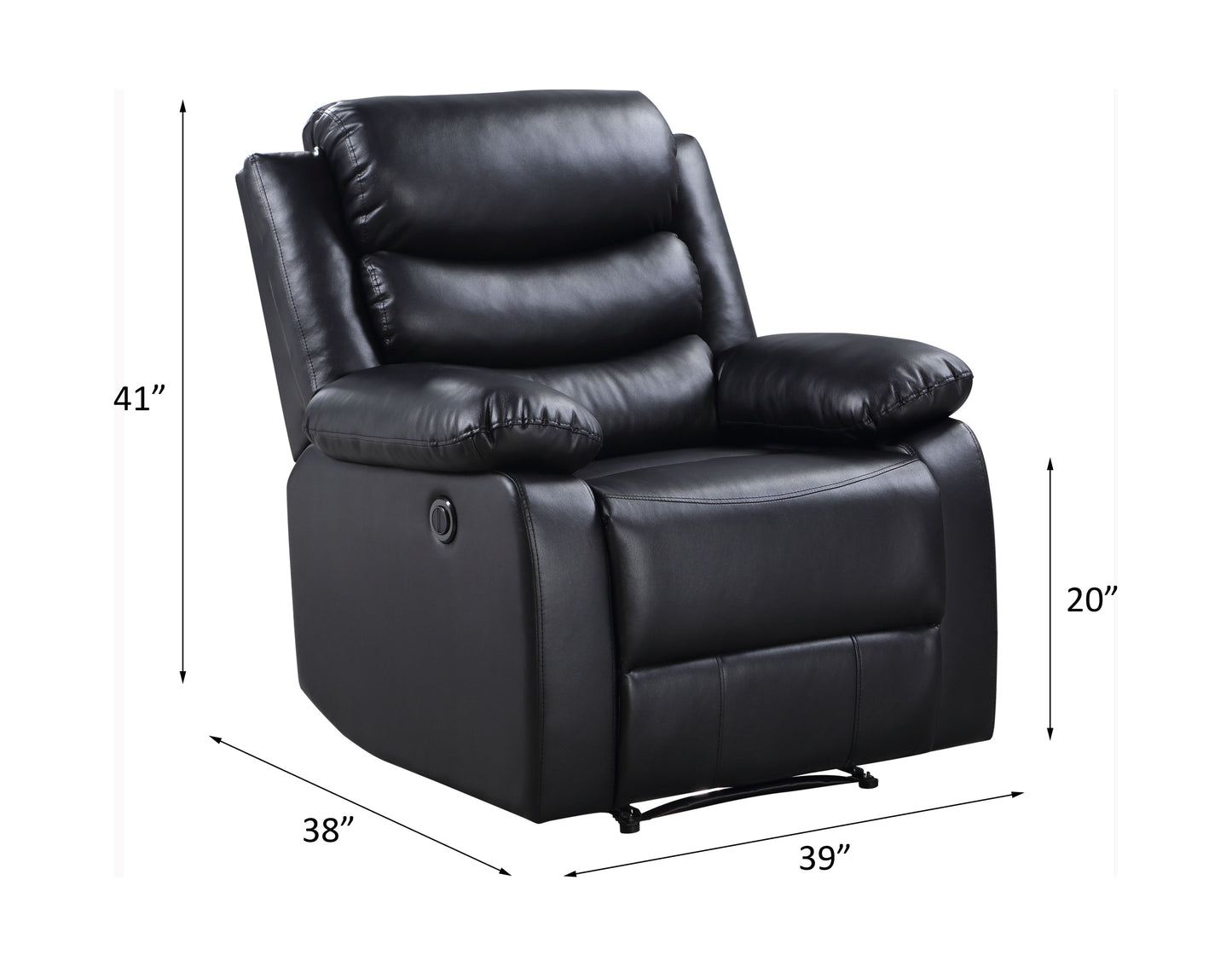 Eilbra Power Recliner in Smooth Faux Leather - Black, Adjustable Seating