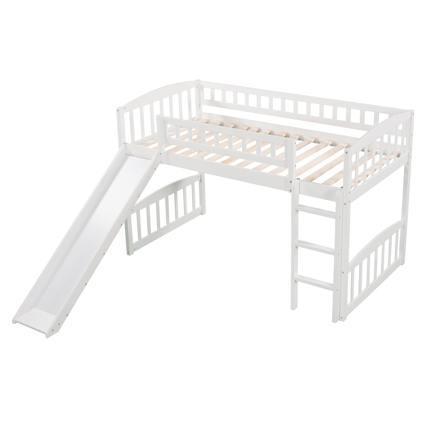 Twin size Loft Bed with Slide and Ladder, White