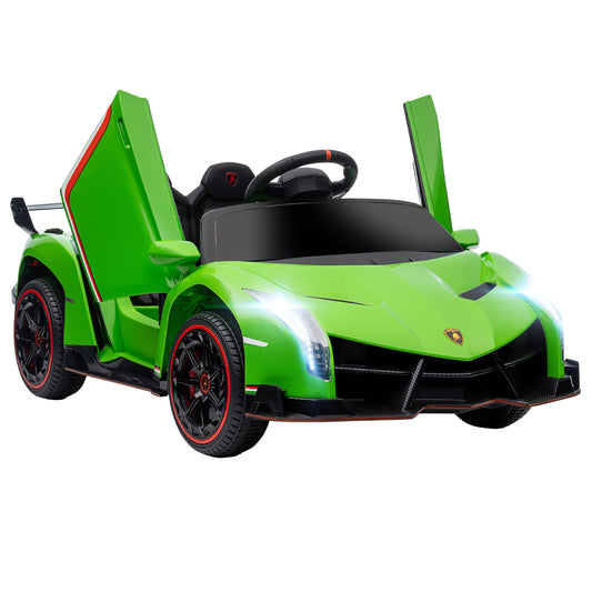 Aosom Lamborghini Veneno Licensed Kids Electric Car with  Bluetooth, 12V Ride on Car with Butterfly Doors, Remote Control, Suspension System, Horn, Songs, Lights, Green