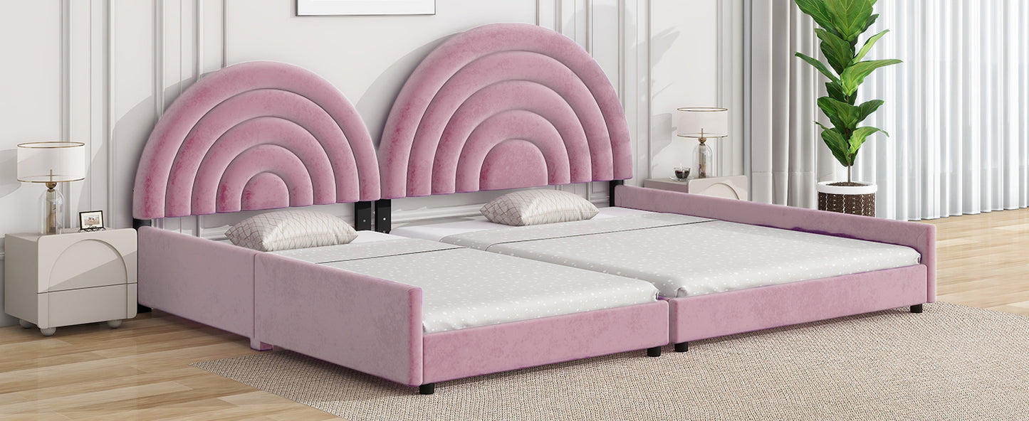 Twin+Full Upholstered Platform Bed Set with Semicircular Headboard, Pink