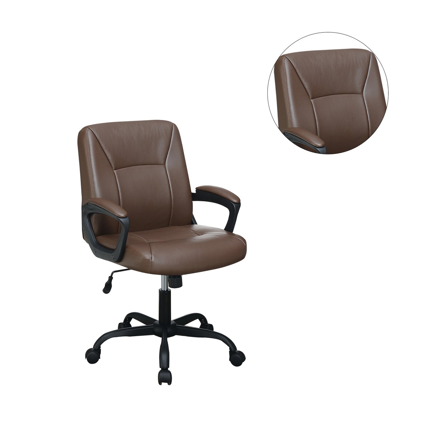 Adjustable Height Office Chair with Padded Armrests, Brown