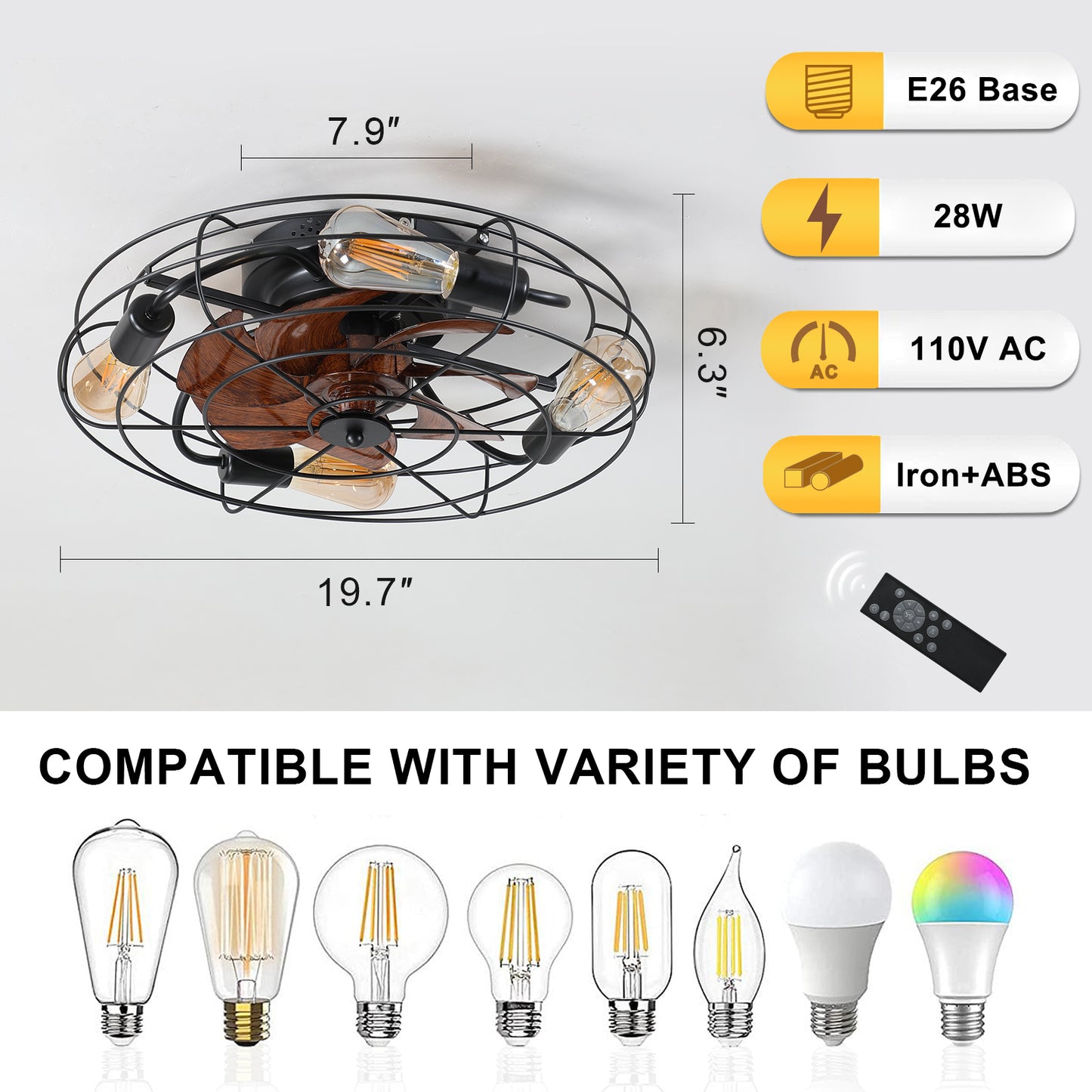 Modern Caged Ceiling Fan with Light and Remote Control