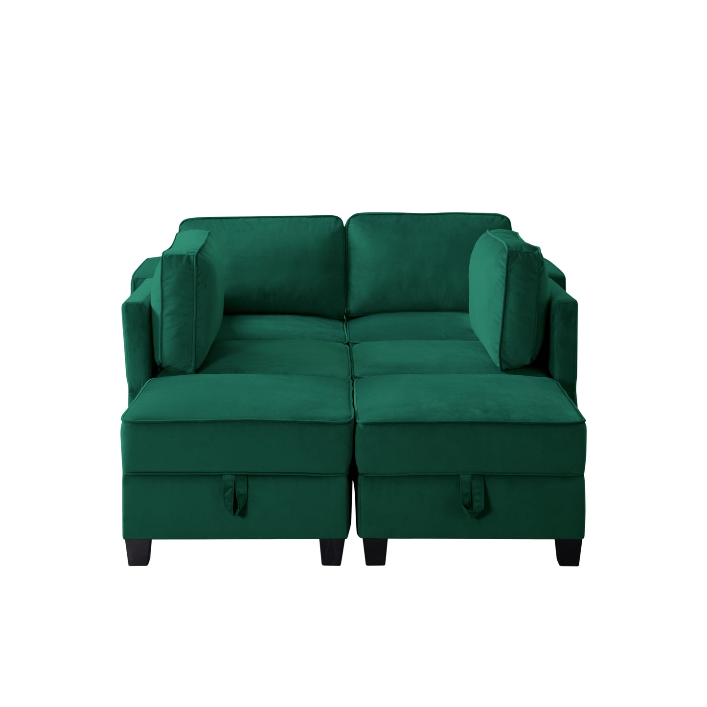 Modular Green Velvet Sectional Sofa with Ottoman and Hidden Storage