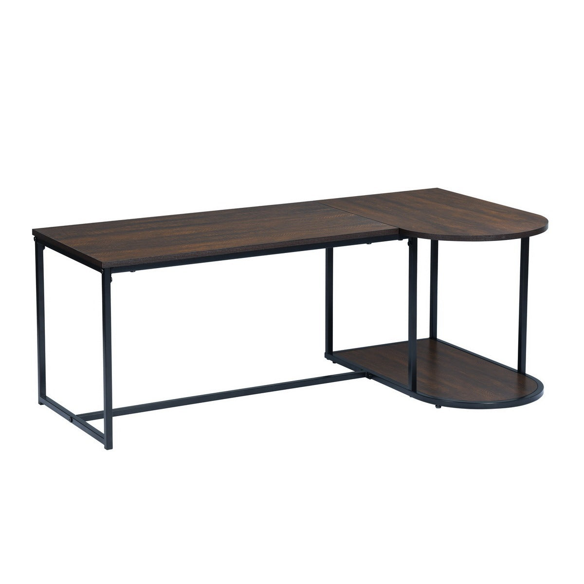 Walnut Wood Grain Top Coffee Table with Metal Frame