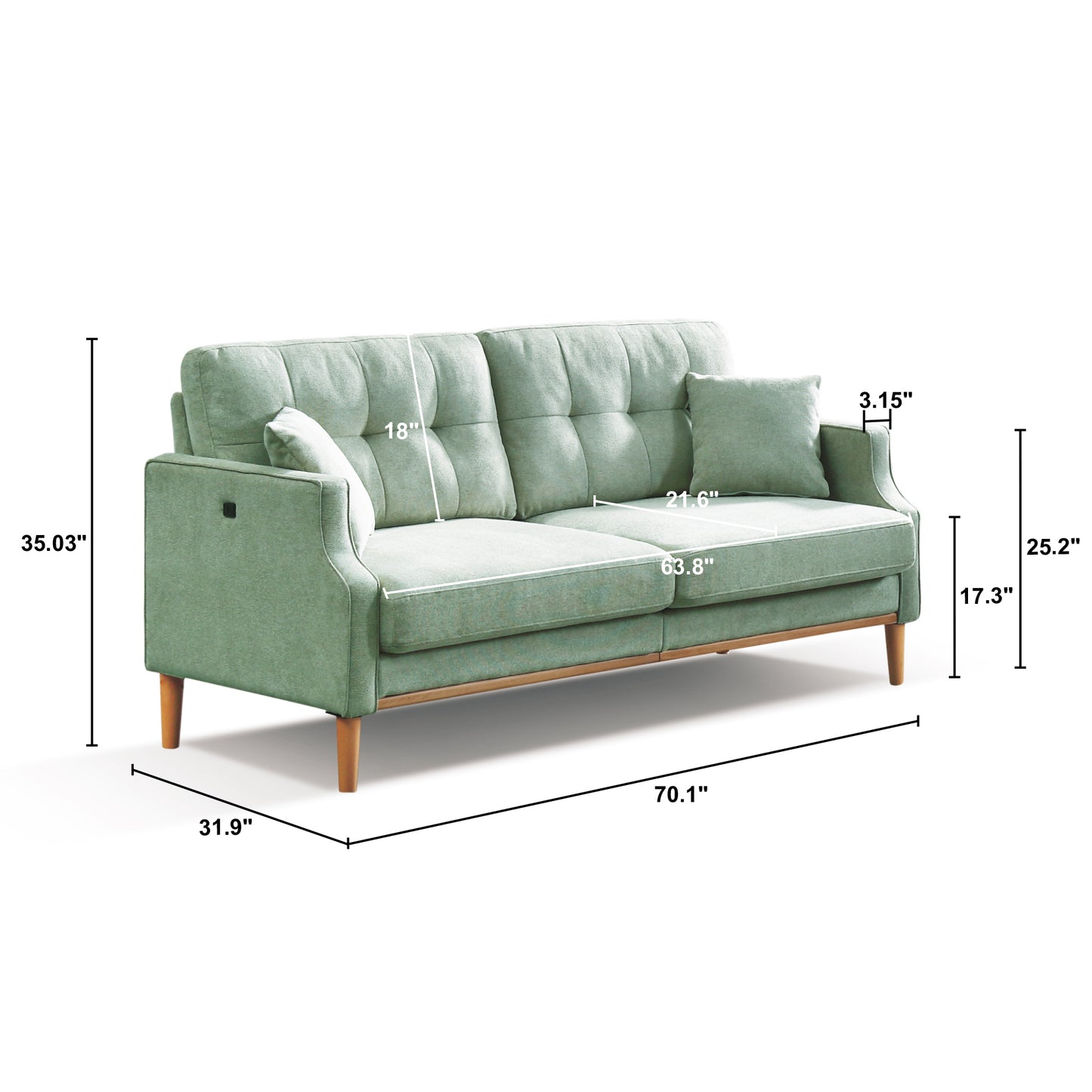 Living Space sofa 3 seater With Waterproof Fabric , USB Charge port