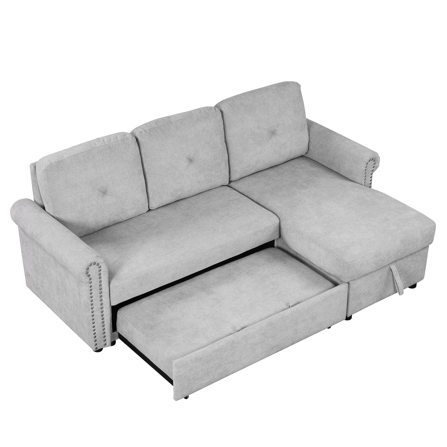 Modern 83-Inch Sleeper Sofa Bed with Chaise and Storage, Gray