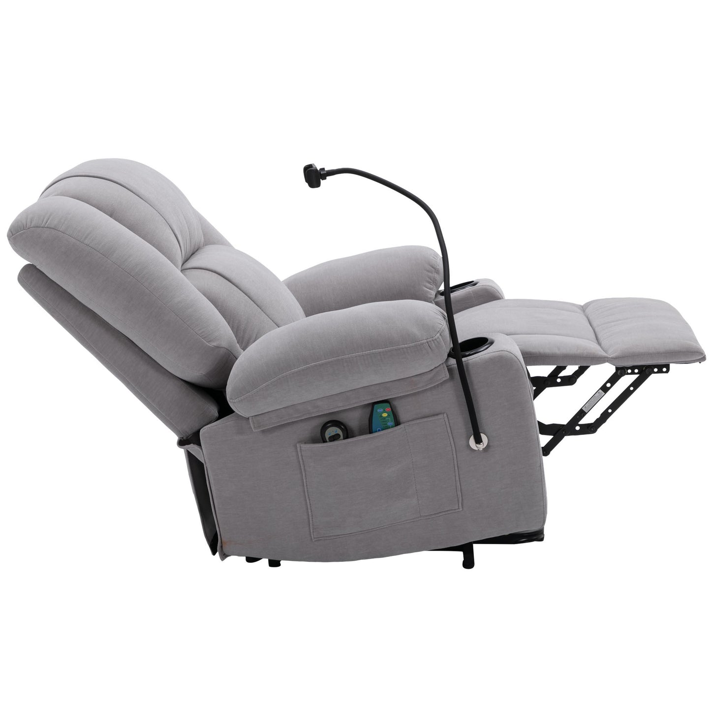 Grey Electric Power Lift Recliner Chair with Massage, Heat, Storage, and Swivel Phone Holder