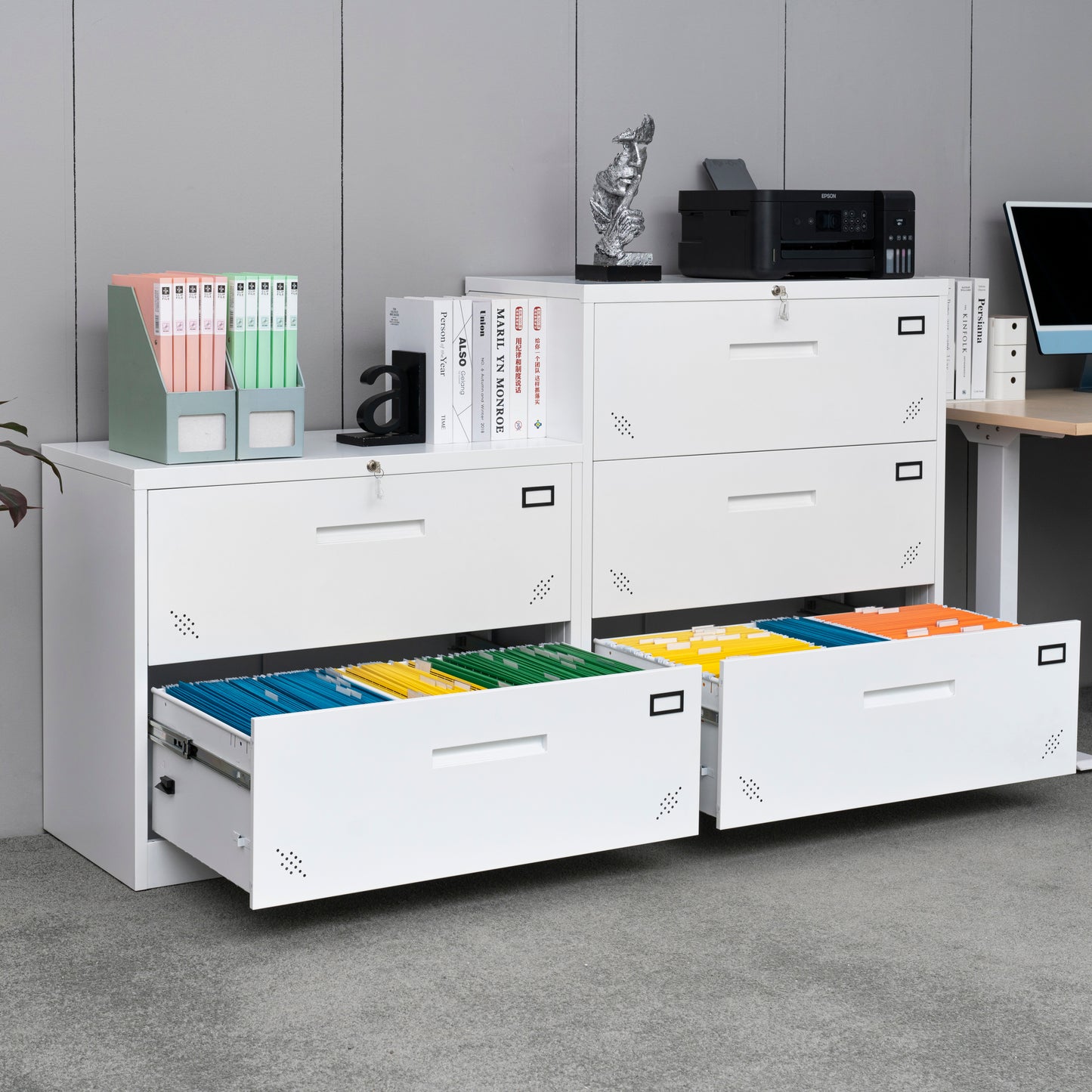 Locking 2 Drawer Lateral Filing Cabinet for Legal/Letter A4 Size