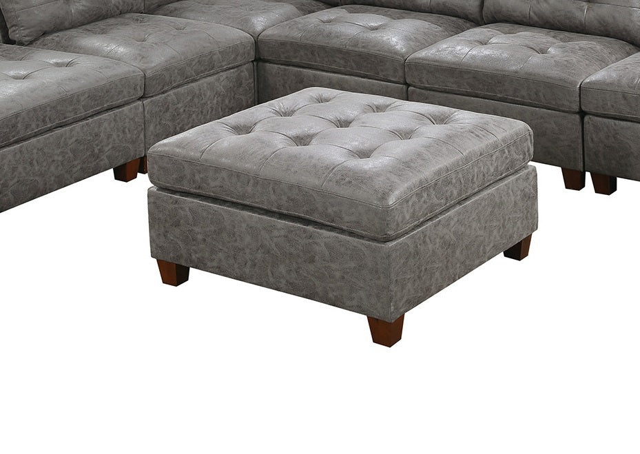 Sophisticated Antique Grey Modular Sectional 7pc Set with Tufted Leatherette Design