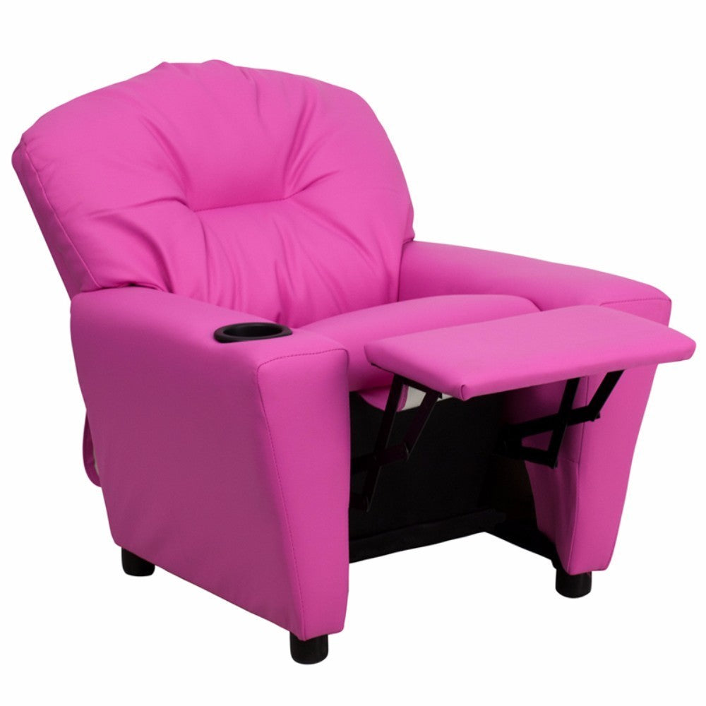 Kids Hot Pink Vinyl Recliner with Cup Holder