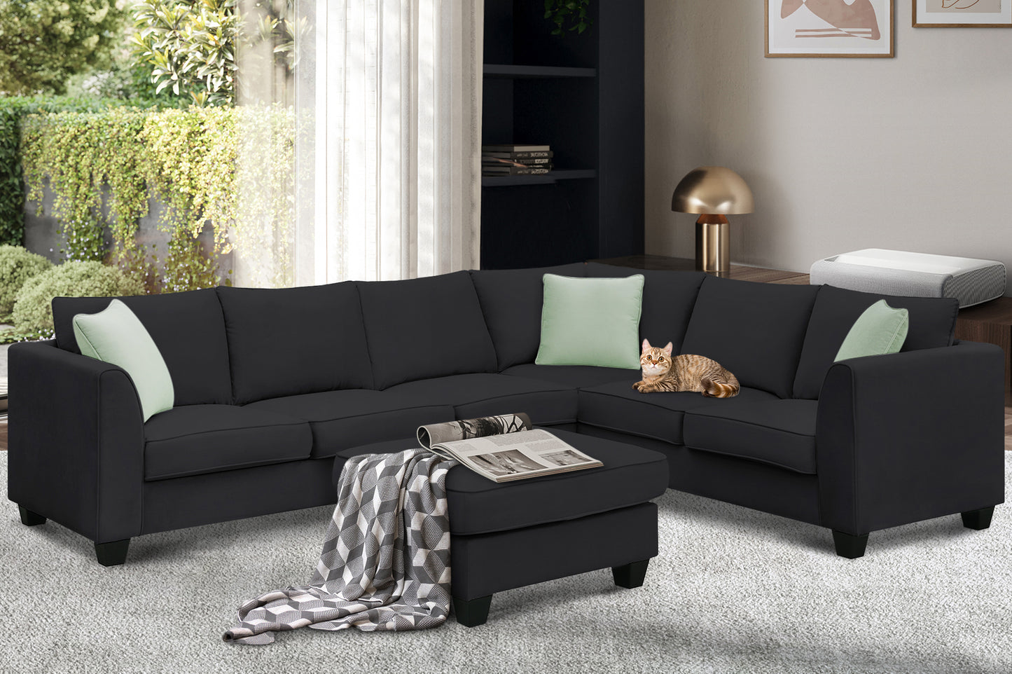 Upgrade Your Living Space with a Luxurious 7-Seat Modular Sectional Sofa Set, Black