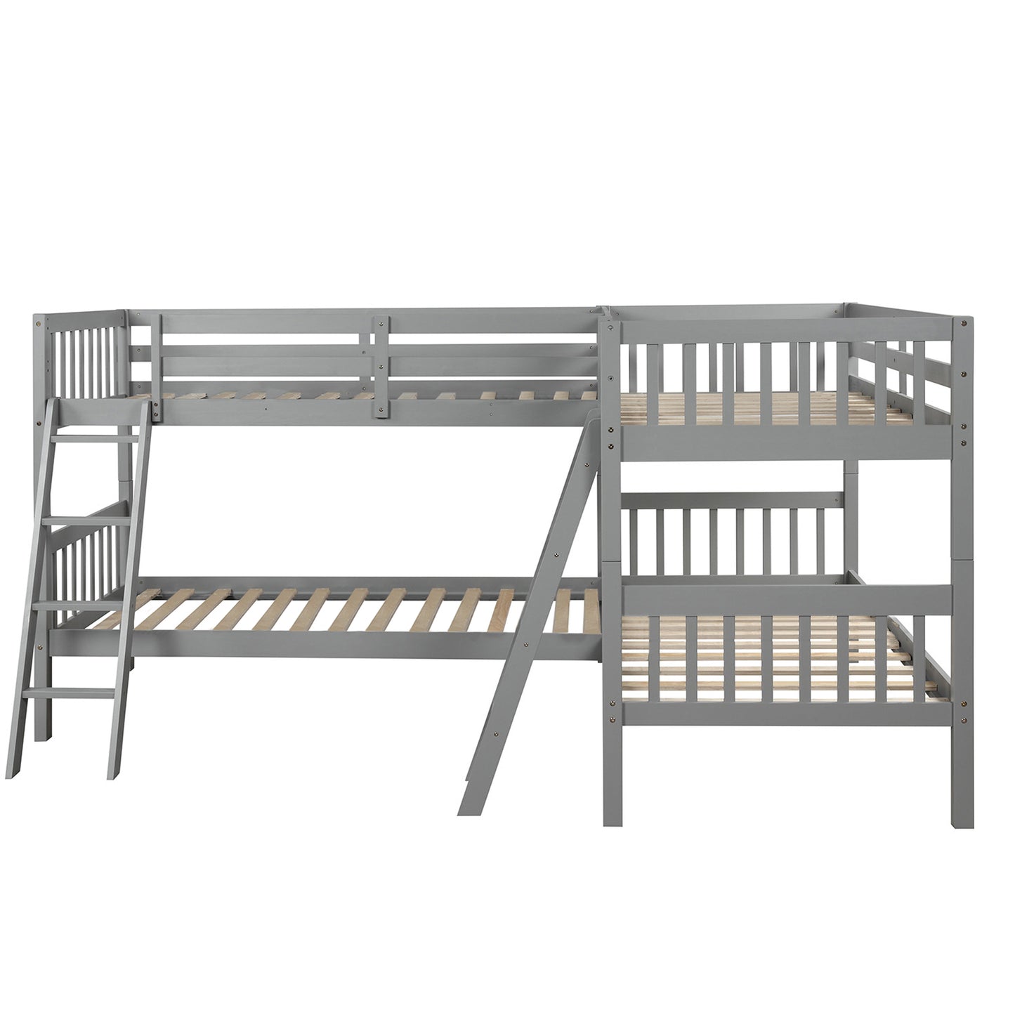 L-Shaped Twin-Size Gray Bunk Bed with Versatile Design