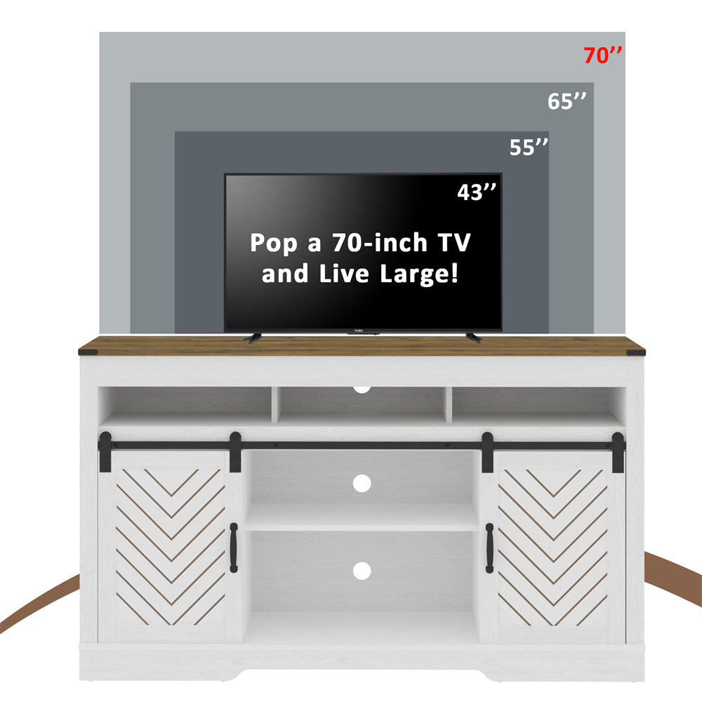 Modern Farmhouse TV Stand Sideboard in White Wood with Adjustable Shelves