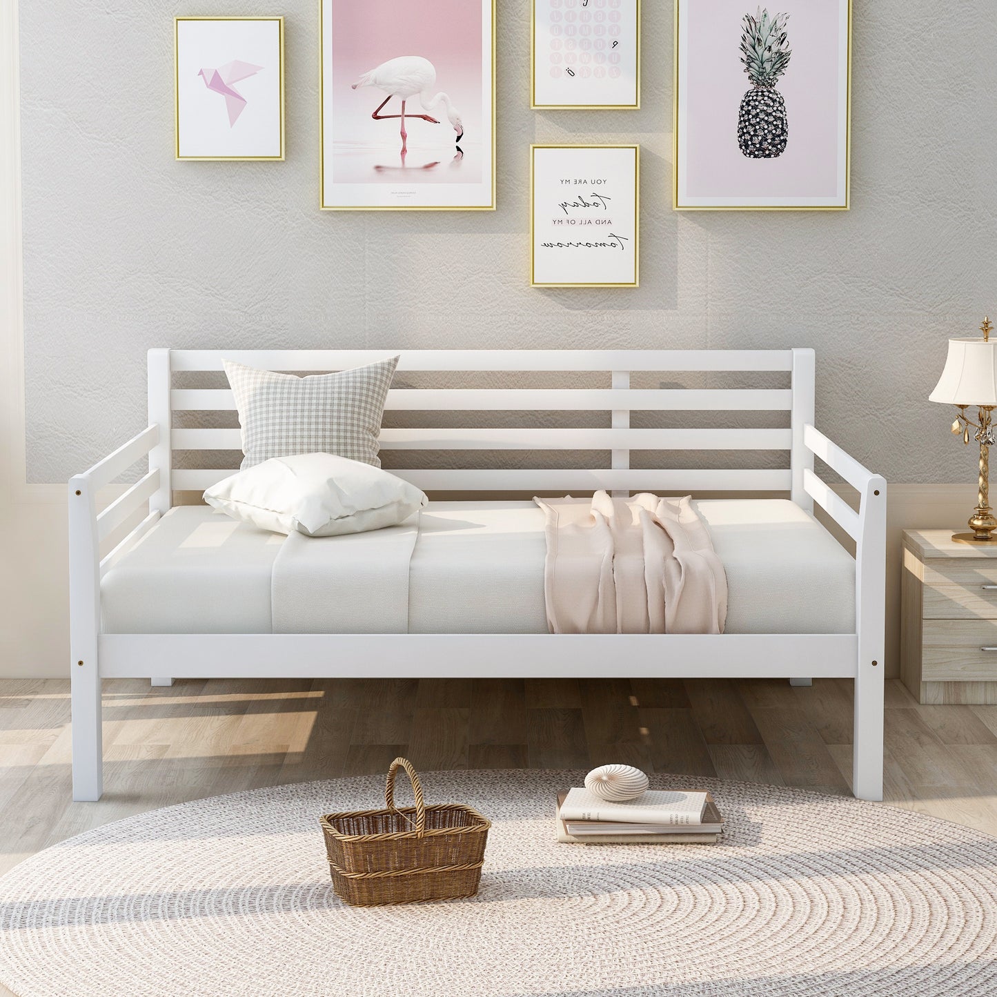 Wooden Full Size Daybed with Clean Lines, White