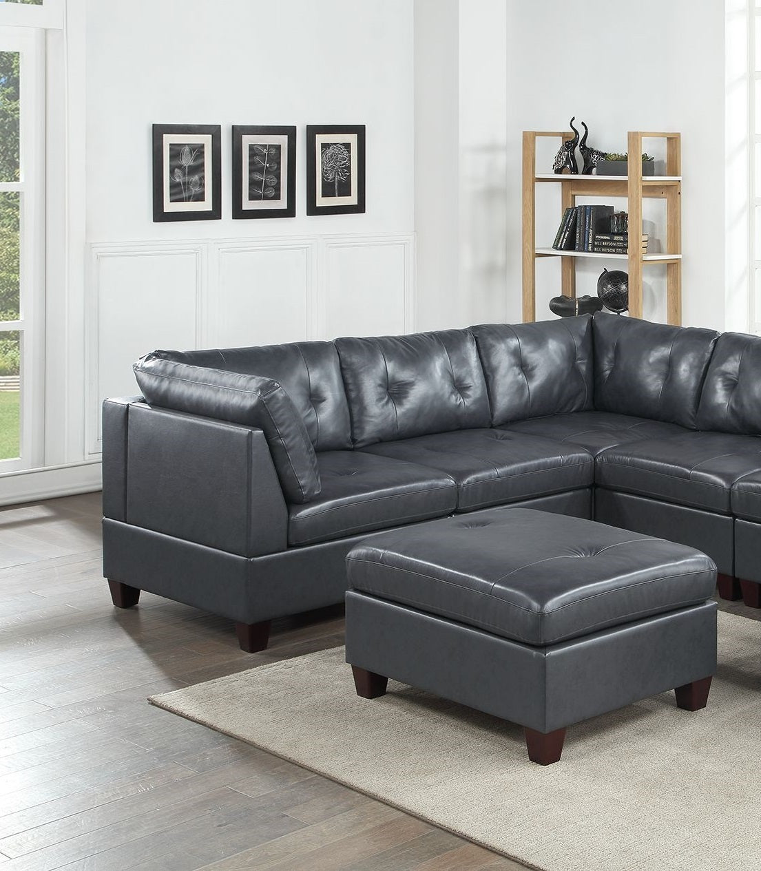 Luxurious Contemporary Black Leather 8pc Sectional Set