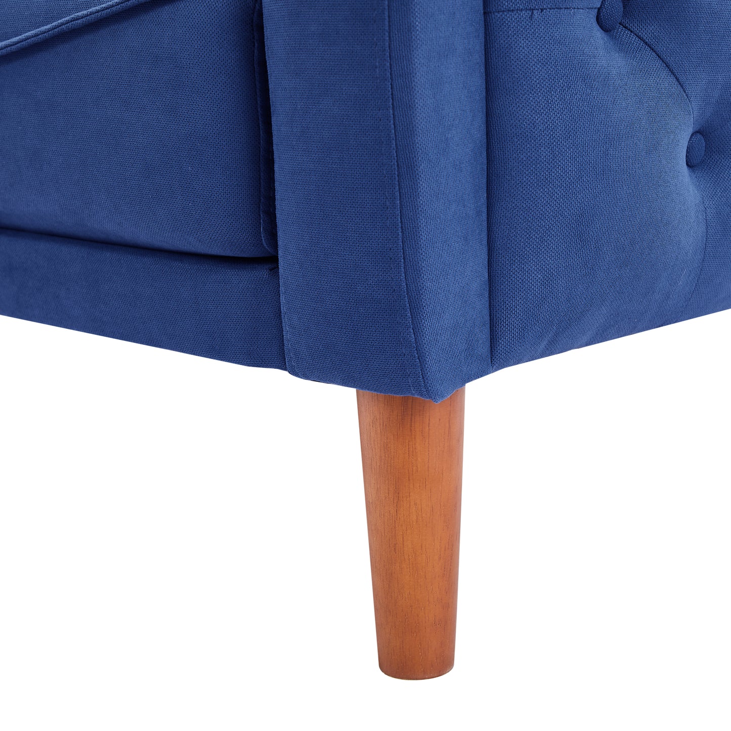 Blue Linen Three-Seat Sofa with Tufted Upholstery