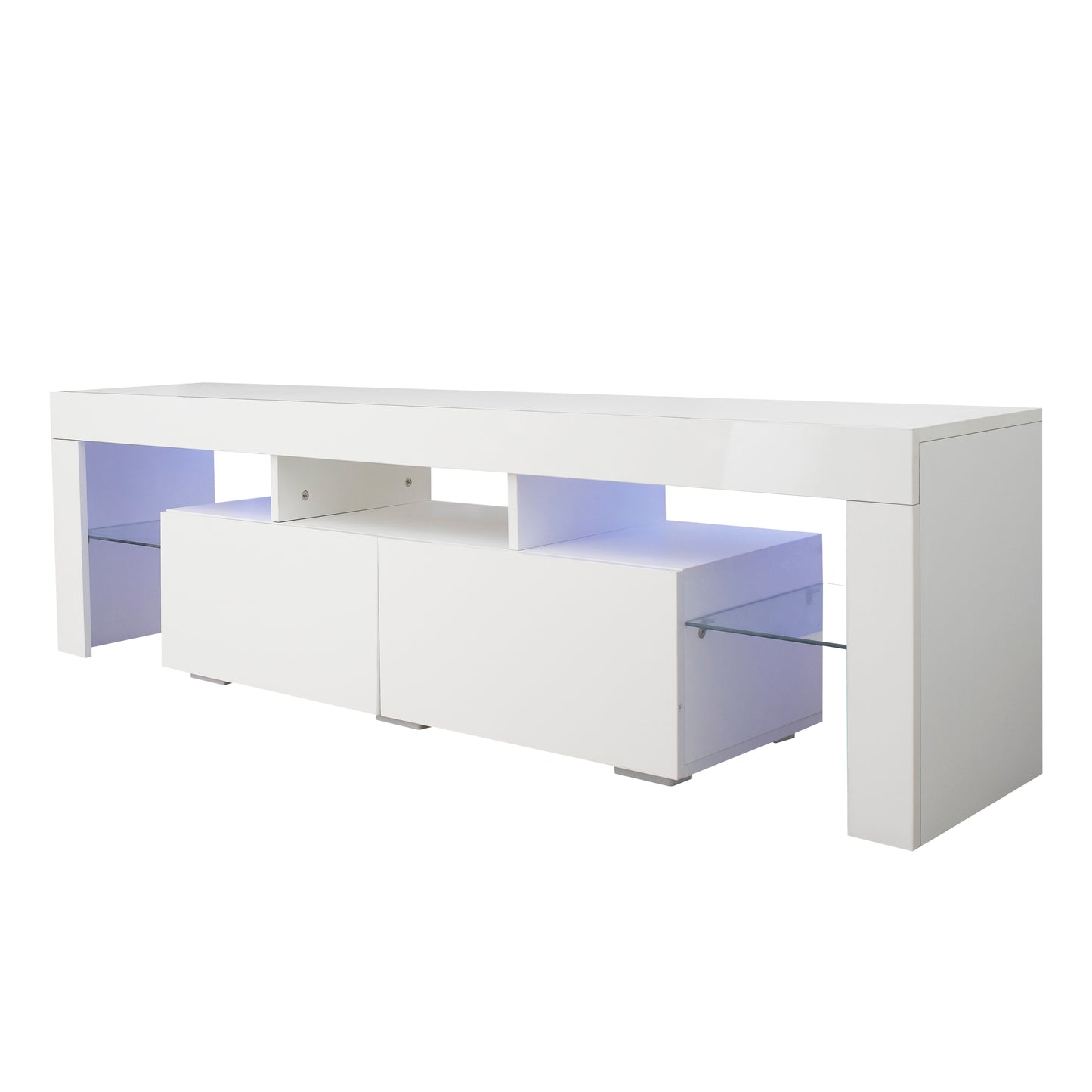 LED TV Stand with Remote Controlled Lights in Modern White, 20 Color Options