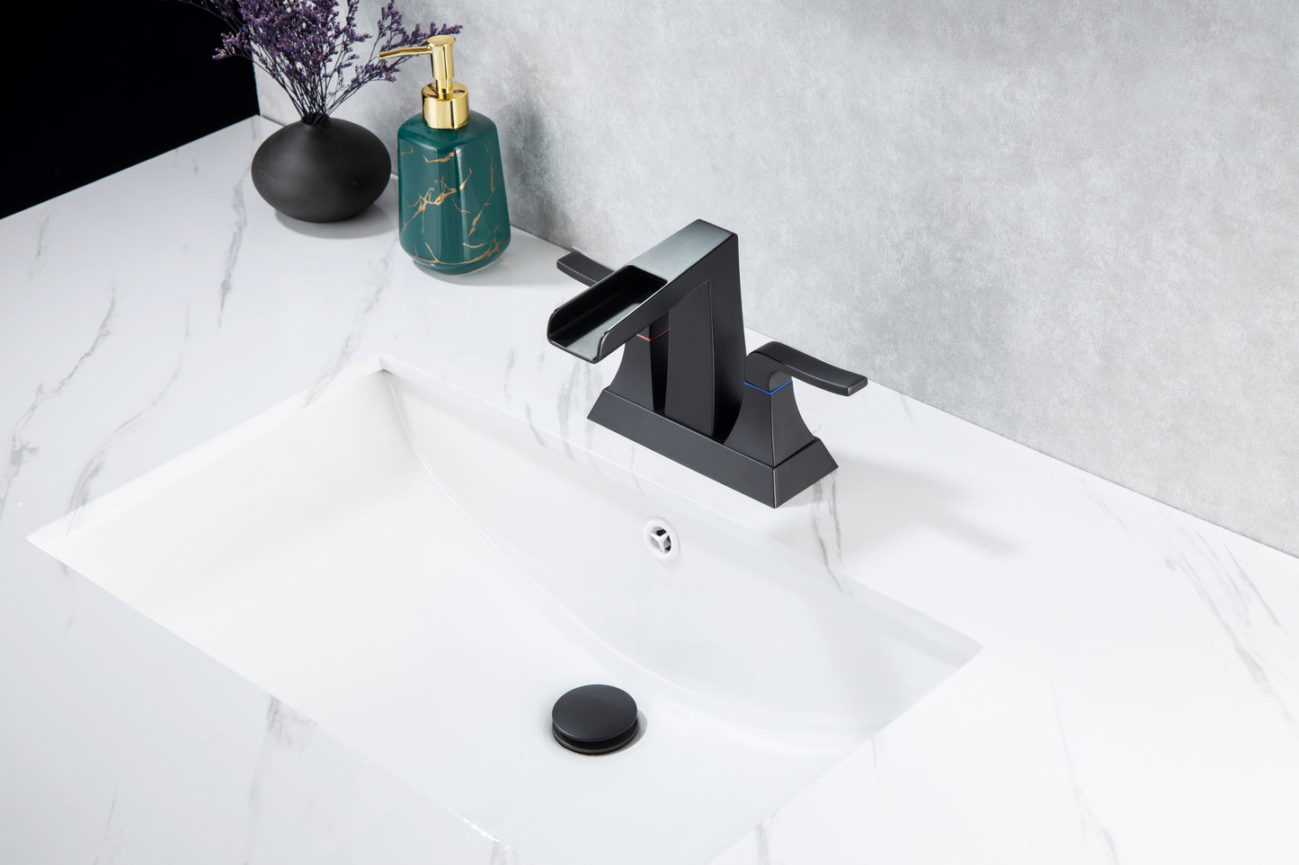 Black Matte 2-Handle Lavatory Faucet with Waterfall Flow and Layer Filtering