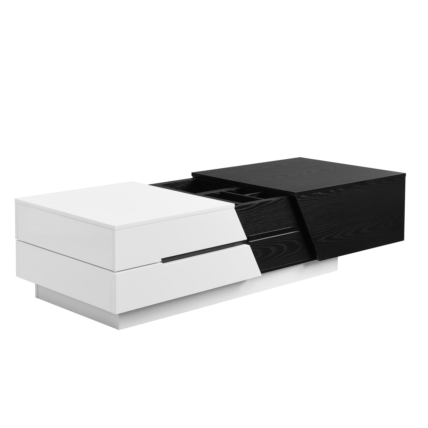 Sleek White and Black Sliding Top Coffee Table with Storage